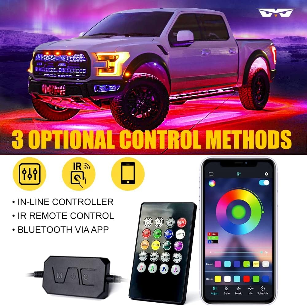 LUMENIX Double Row RGB LED Car Underglow Lights Kit, 4PCS Exterior Neon Accent Bluetooth Under Glow Light Strip for Cars SUVs Trucks Van, w/Dynamic Music & DIY Mode Underbody Chase Lights - Image 5