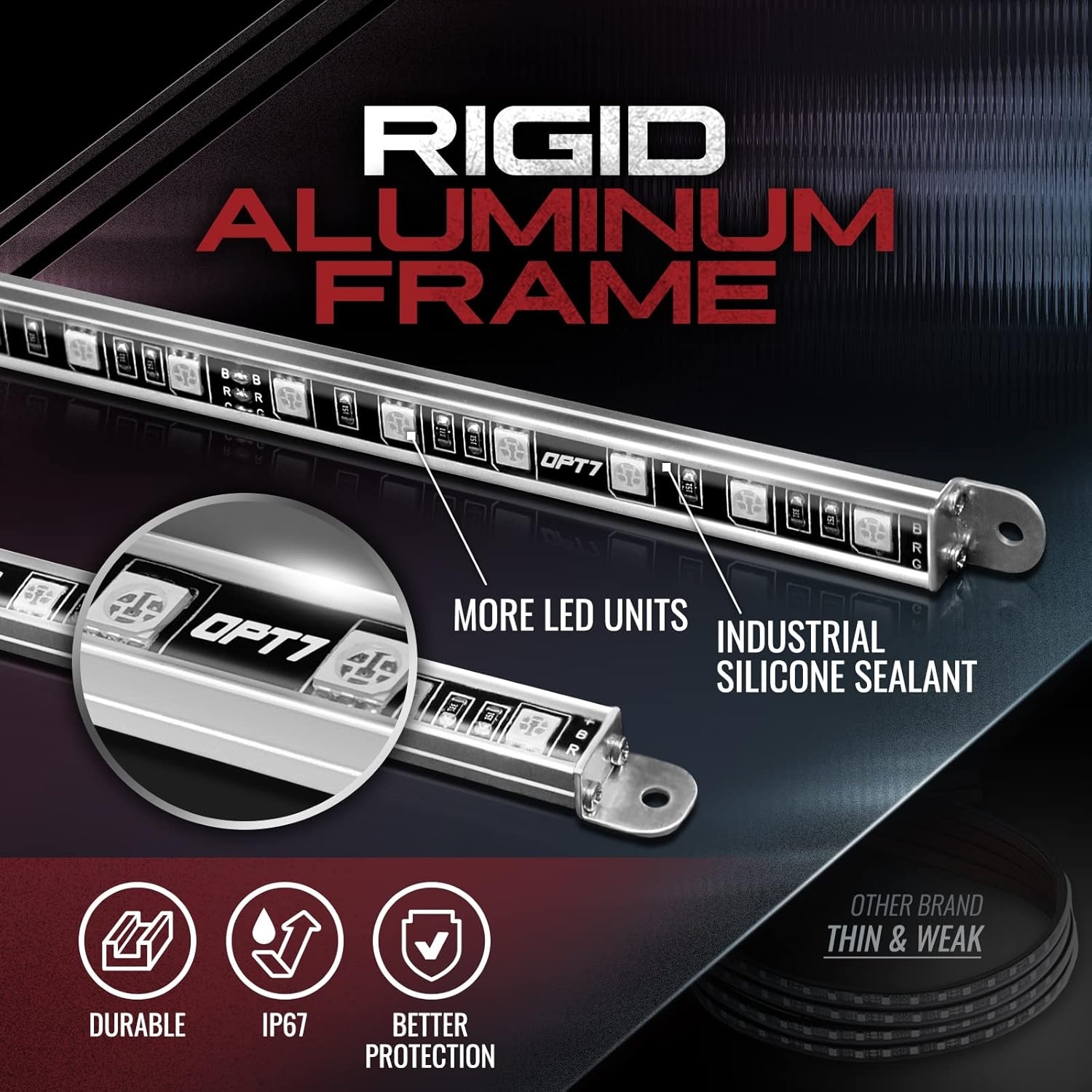 OPT7 Aura Aluminum Car Underglow Lights with Remote Control, Exterior Neon Accent Under Glow Kit for Cars, Waterproof Rigid Light Bars, Music Soundsync Lighting, RGB Multicolor LED Strip, 12V Decor - Image 3