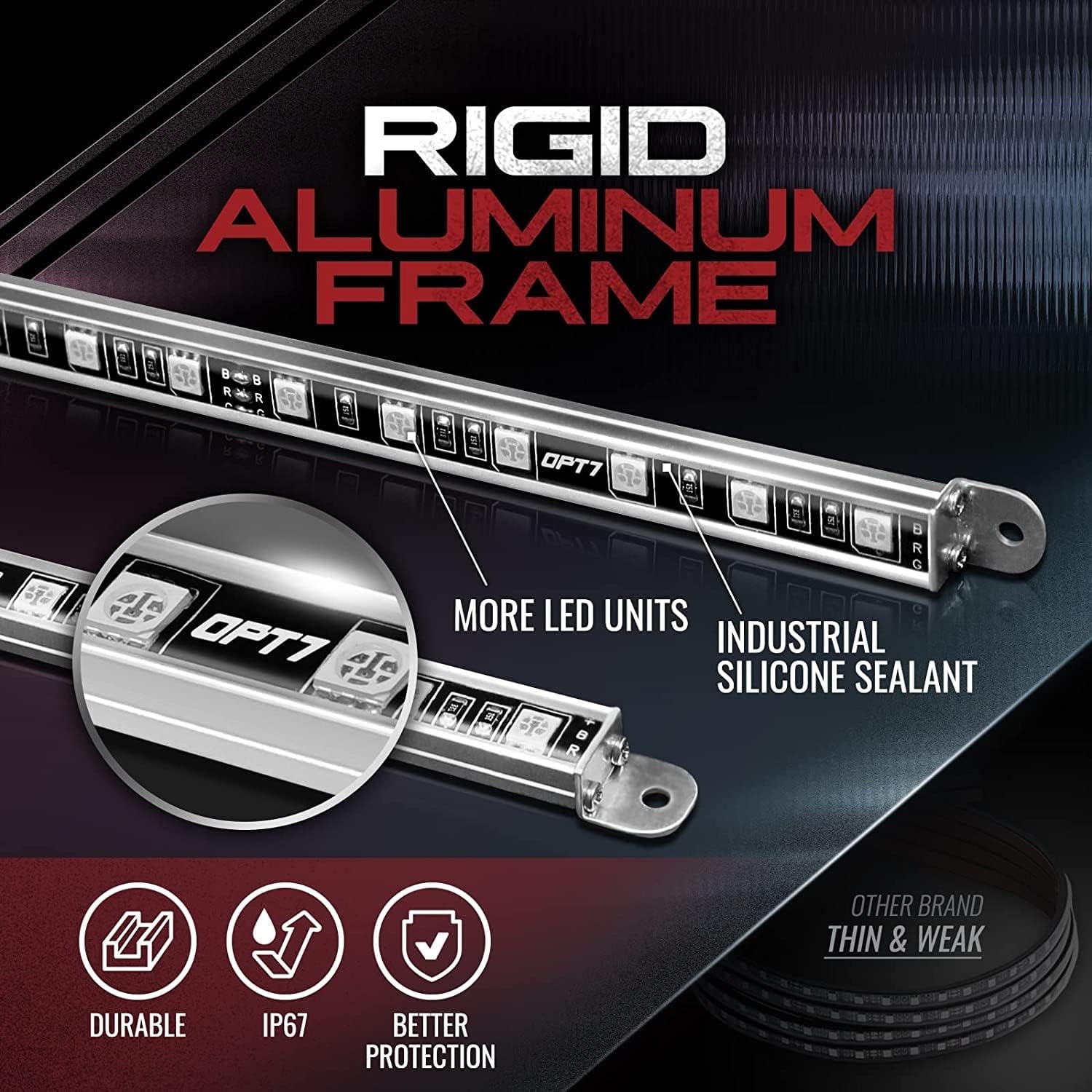 OPT7 Aura Aluminum Car Underglow Lights with Remote Control, Exterior Neon Accent Under Glow Kit for Cars, Waterproof Rigid Light Bars, Music Soundsync Lighting, RGB Multicolor LED Strip, 12V Decor - Image 11