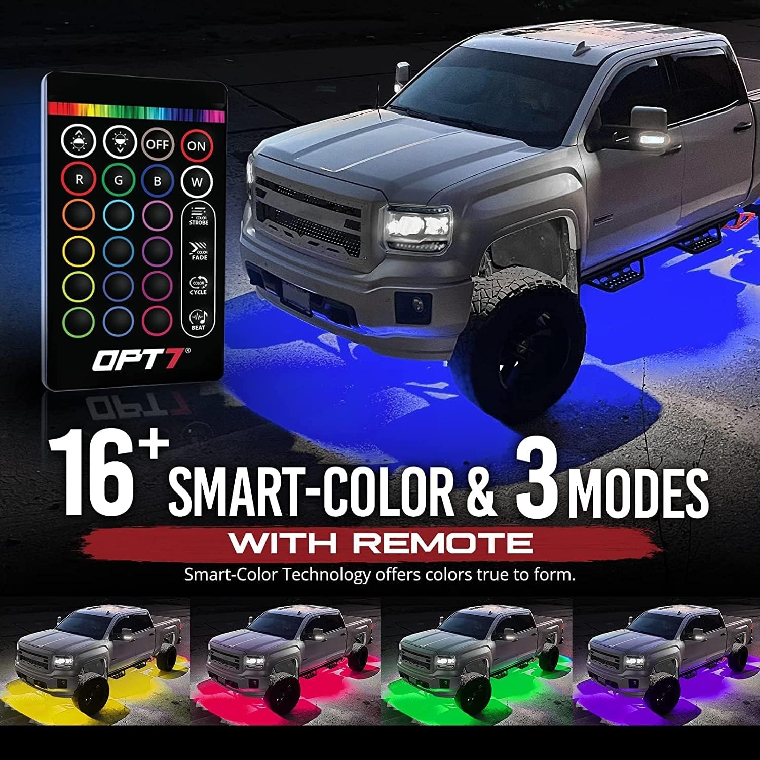 OPT7 Aura Aluminum Car Underglow Lights with Remote Control, Exterior Neon Accent Under Glow Kit for Cars, Waterproof Rigid Light Bars, Music Soundsync Lighting, RGB Multicolor LED Strip, 12V Decor - Image 13