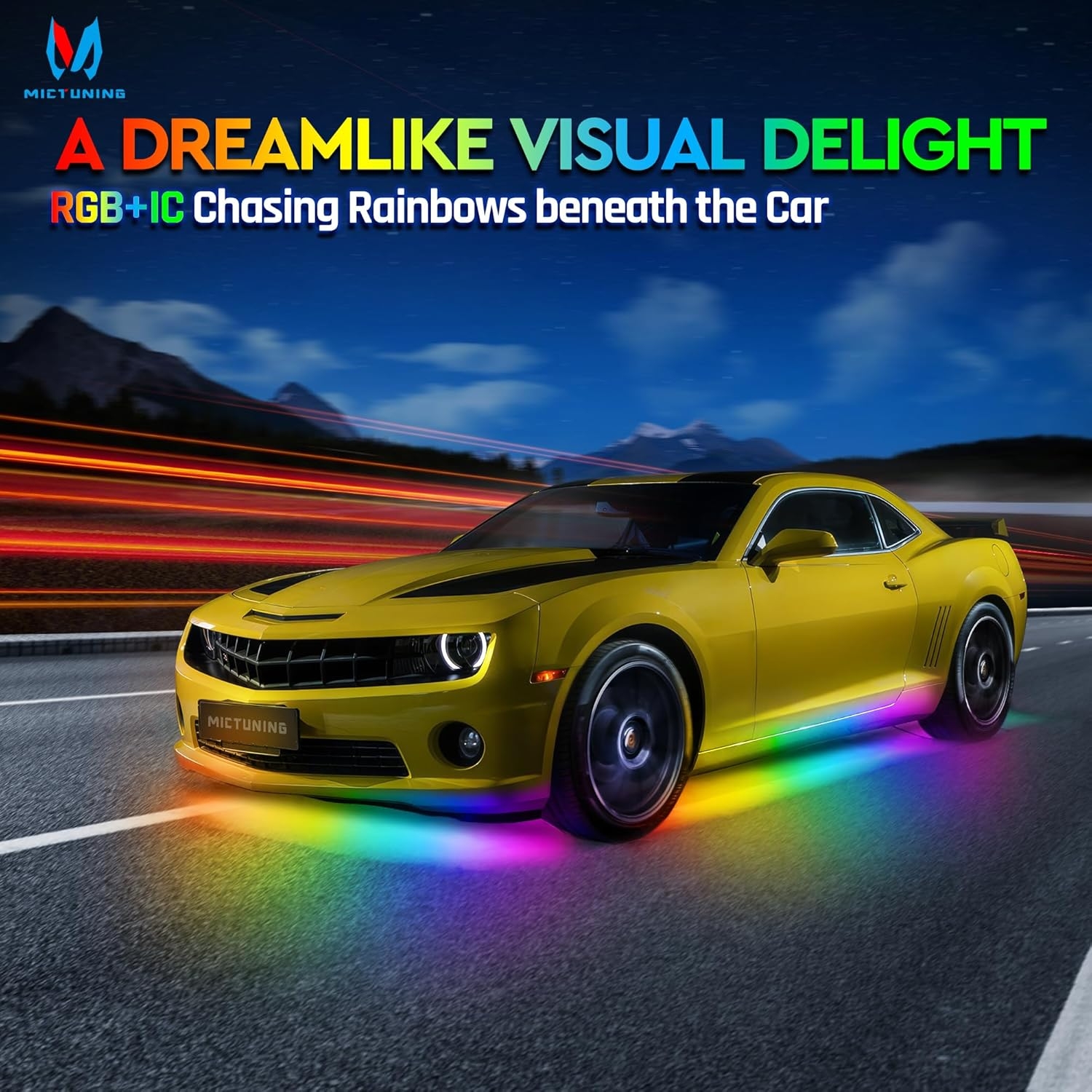 MICTUNING N8 Car Underglow Light Bar Kit, Chasing Color RGB+IC LED, Aluminum Exterior Underbody Multicolor Soundsync Neon Light Strip, Wireless App & Remote Control, IP68 Waterproof, 8PCS - Image 2