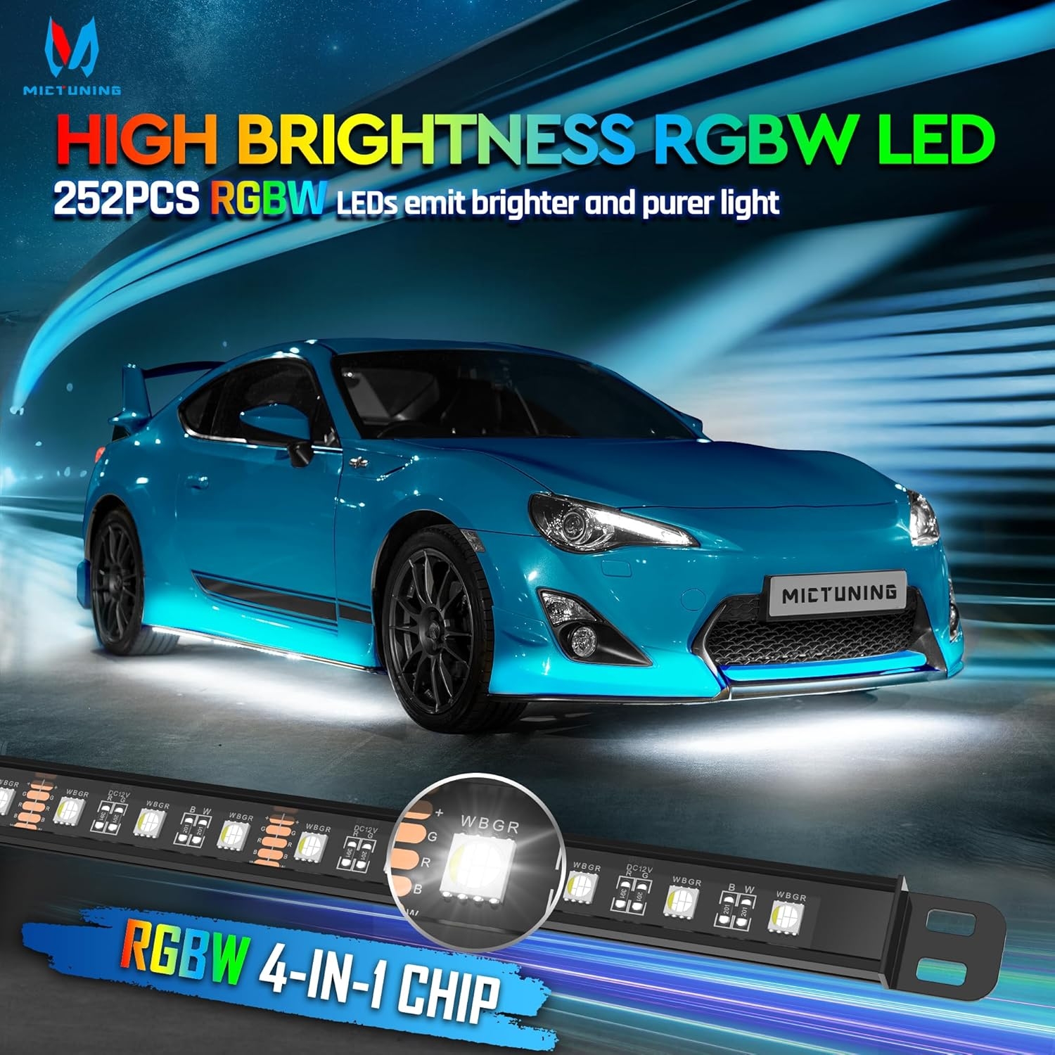 MICTUNING N8 Car Underglow Light Bar Kit, Chasing Color RGB+IC LED, Aluminum Exterior Underbody Multicolor Soundsync Neon Light Strip, Wireless App & Remote Control, IP68 Waterproof, 8PCS - Image 11