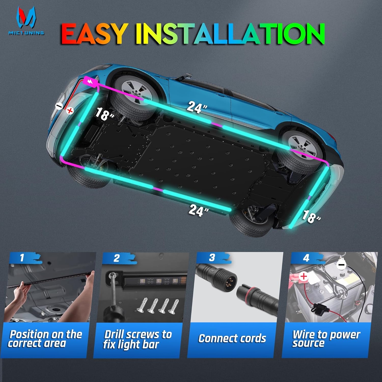 MICTUNING N8 Car Underglow Light Bar Kit, Chasing Color RGB+IC LED, Aluminum Exterior Underbody Multicolor Soundsync Neon Light Strip, Wireless App & Remote Control, IP68 Waterproof, 8PCS - Image 13