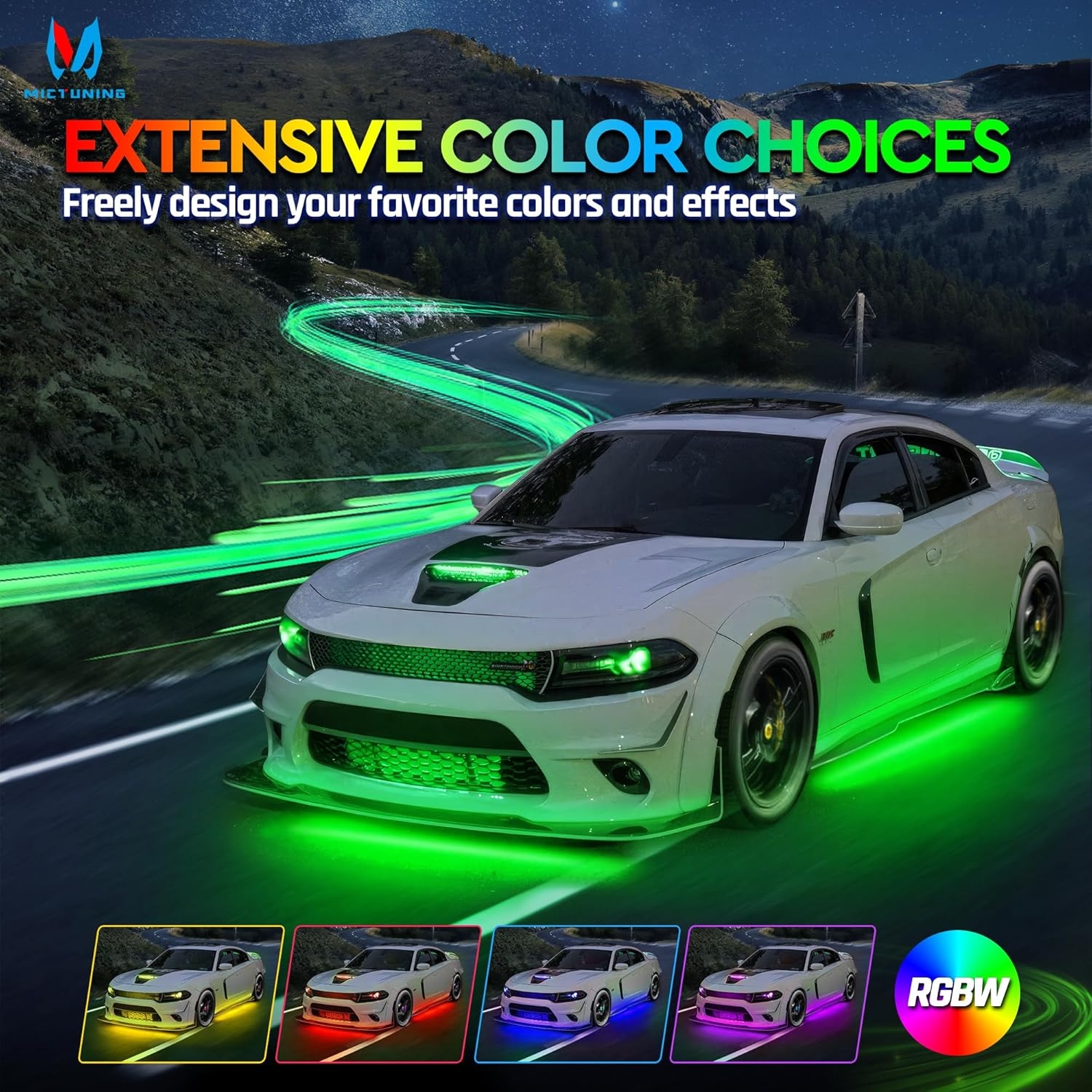 MICTUNING N8 Car Underglow Light Bar Kit, Chasing Color RGB+IC LED, Aluminum Exterior Underbody Multicolor Soundsync Neon Light Strip, Wireless App & Remote Control, IP68 Waterproof, 8PCS - Image 14