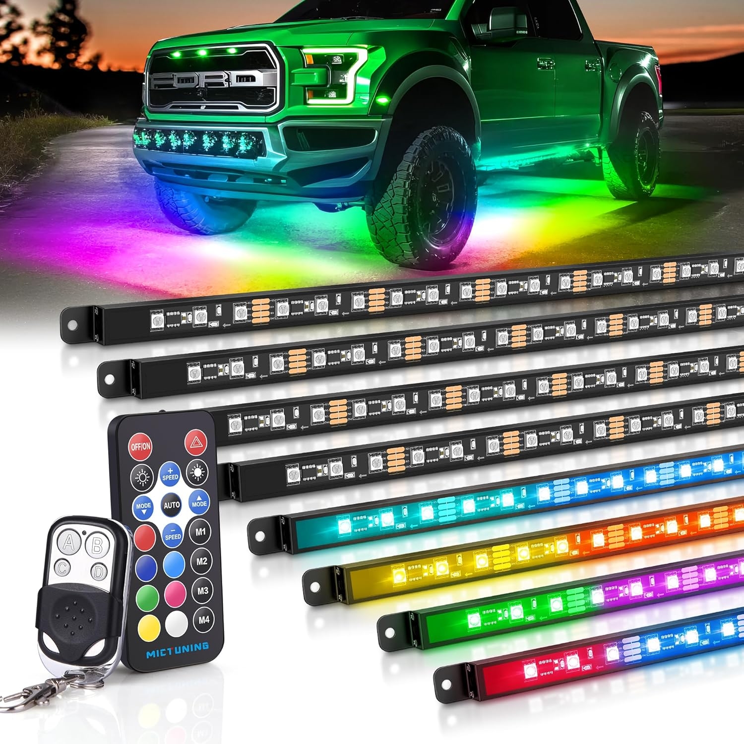 MICTUNING N8 Car Underglow Light Bar Kit, Chasing Color RGB+IC LED, Aluminum Exterior Underbody Multicolor Soundsync Neon Light Strip, Wireless App & Remote Control, IP68 Waterproof, 8PCS - Image 19