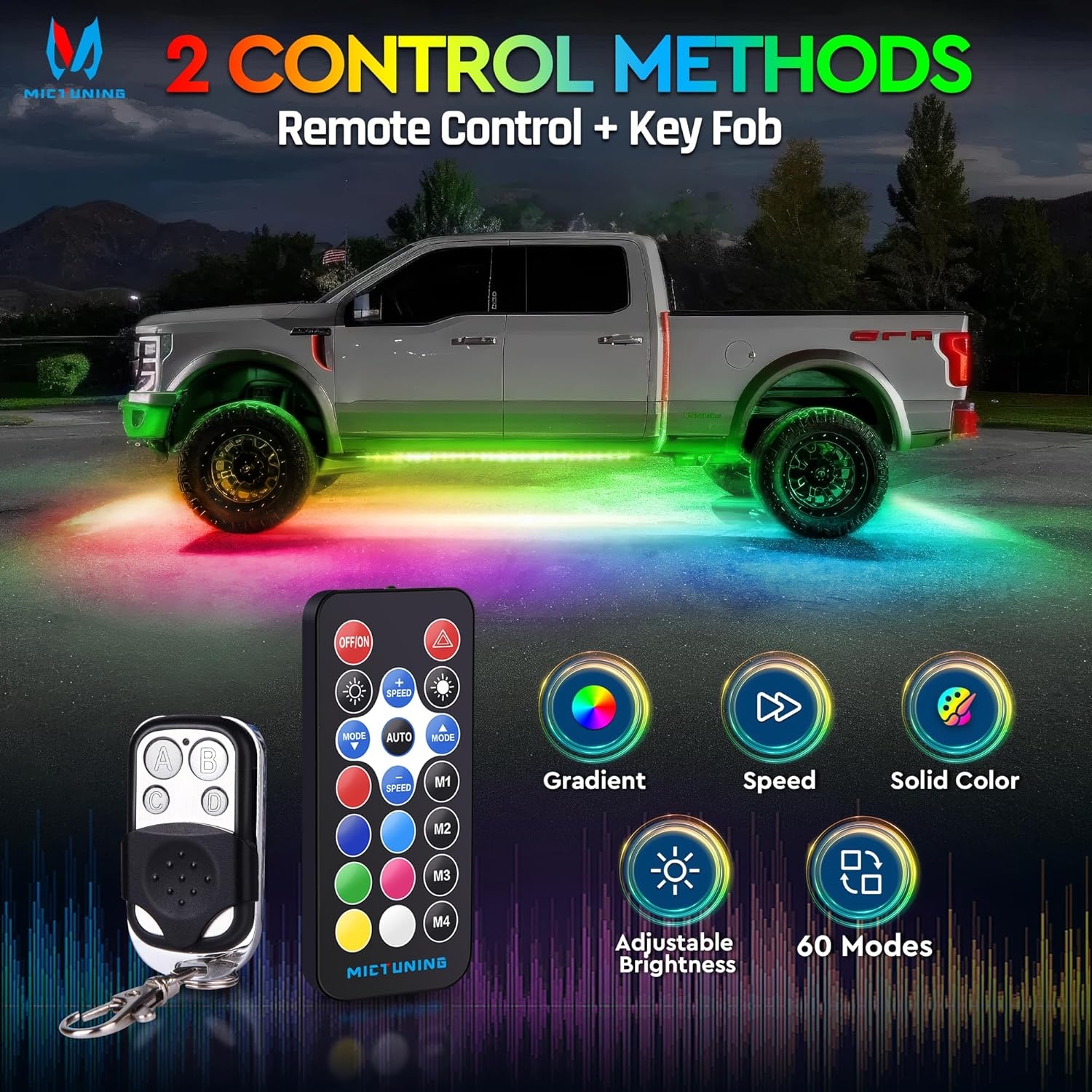 MICTUNING N8 Car Underglow Light Bar Kit, Chasing Color RGB+IC LED, Aluminum Exterior Underbody Multicolor Soundsync Neon Light Strip, Wireless App & Remote Control, IP68 Waterproof, 8PCS - Image 21