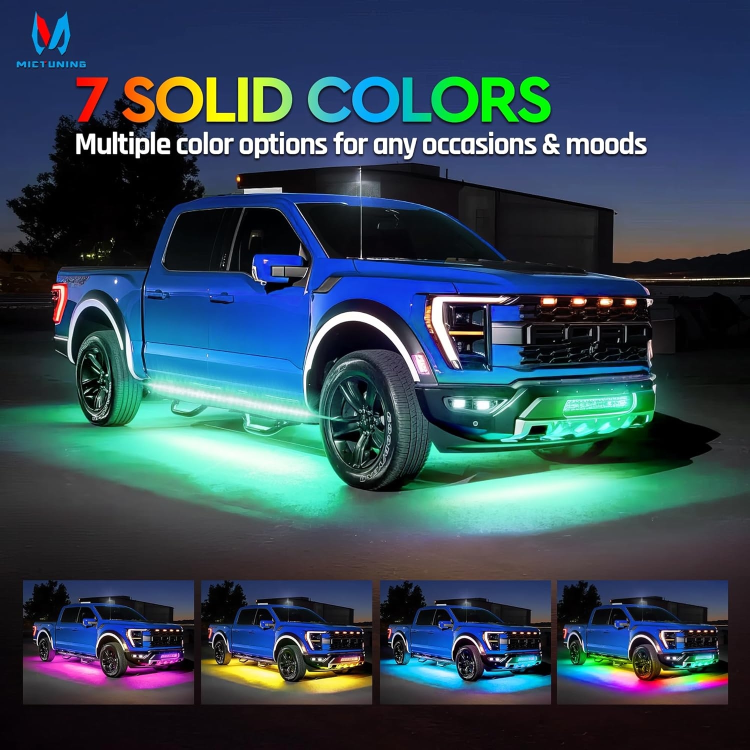 MICTUNING N8 Car Underglow Light Bar Kit, Chasing Color RGB+IC LED, Aluminum Exterior Underbody Multicolor Soundsync Neon Light Strip, Wireless App & Remote Control, IP68 Waterproof, 8PCS - Image 22