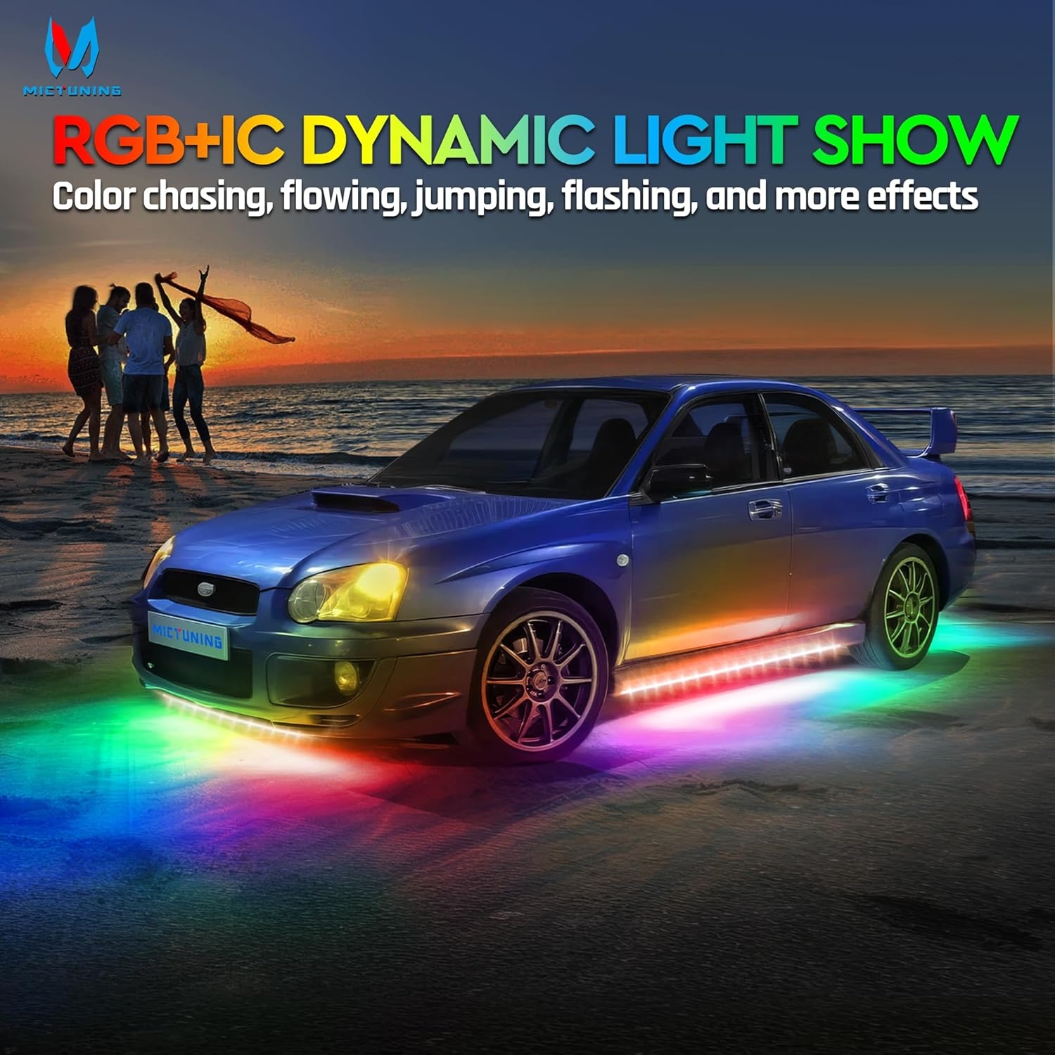 MICTUNING N8 Car Underglow Light Bar Kit, Chasing Color RGB+IC LED, Aluminum Exterior Underbody Multicolor Soundsync Neon Light Strip, Wireless App & Remote Control, IP68 Waterproof, 8PCS - Image 24