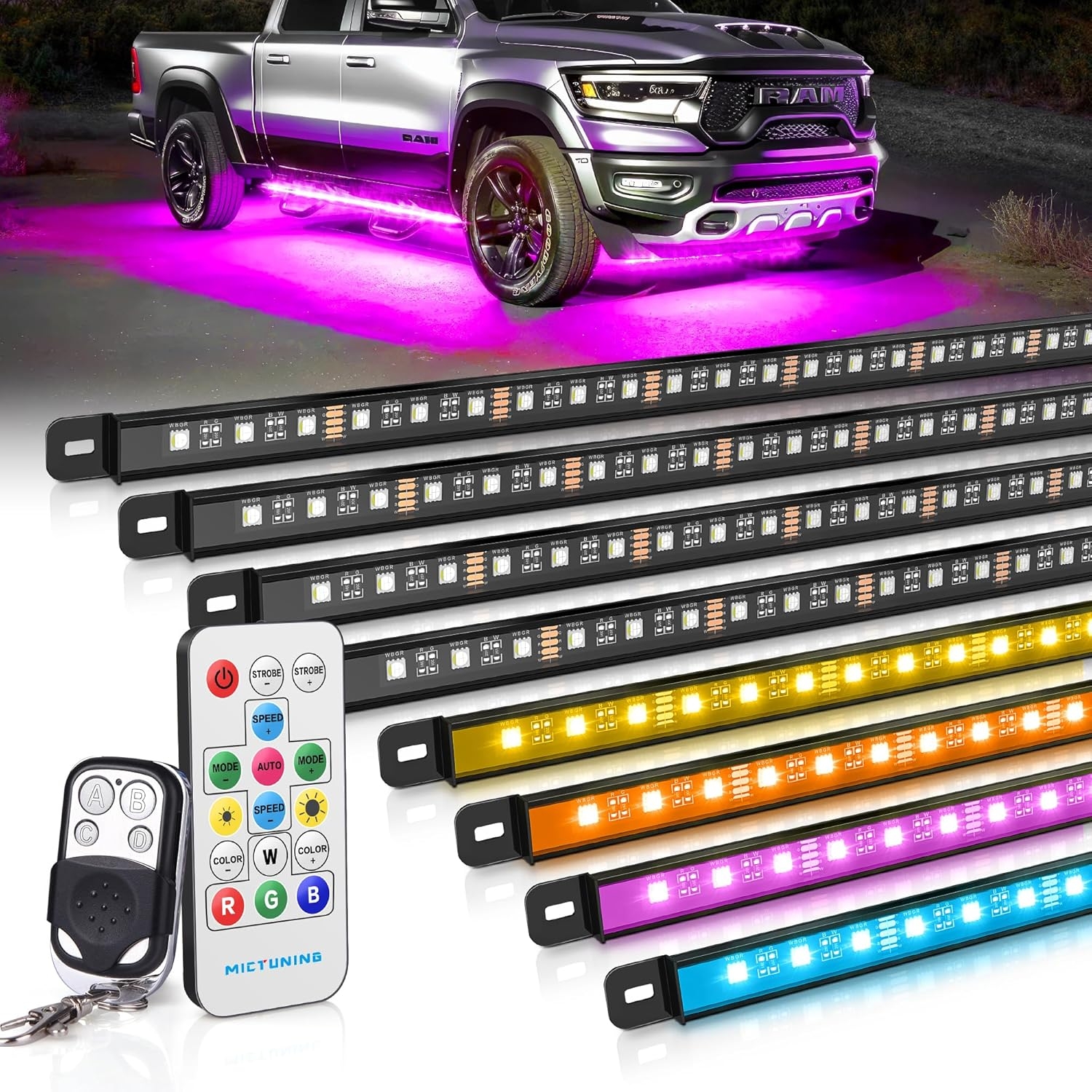 MICTUNING N8 Car Underglow Light Bar Kit, Chasing Color RGB+IC LED, Aluminum Exterior Underbody Multicolor Soundsync Neon Light Strip, Wireless App & Remote Control, IP68 Waterproof, 8PCS - Image 27