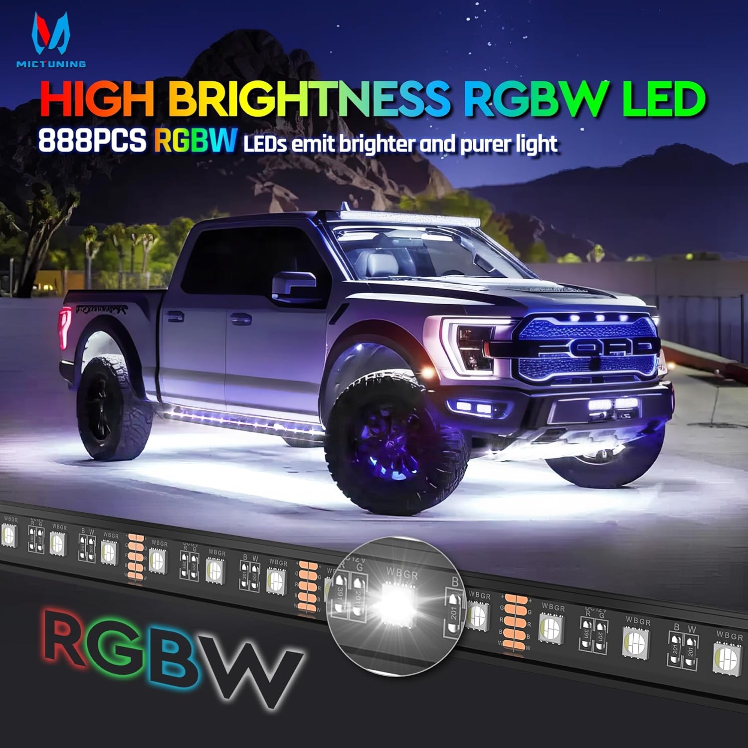MICTUNING N8 Car Underglow Light Bar Kit, Chasing Color RGB+IC LED, Aluminum Exterior Underbody Multicolor Soundsync Neon Light Strip, Wireless App & Remote Control, IP68 Waterproof, 8PCS - Image 28