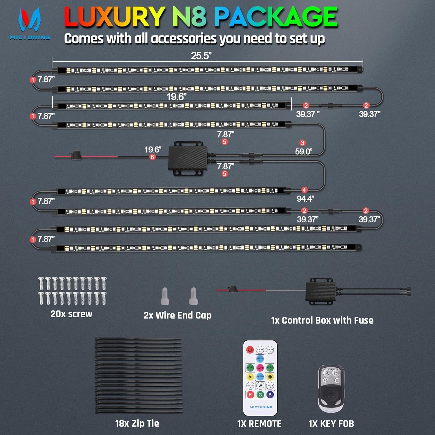 MICTUNING N8 Car Underglow Light Bar Kit, Chasing Color RGB+IC LED, Aluminum Exterior Underbody Multicolor Soundsync Neon Light Strip, Wireless App & Remote Control, IP68 Waterproof, 8PCS - Image 34