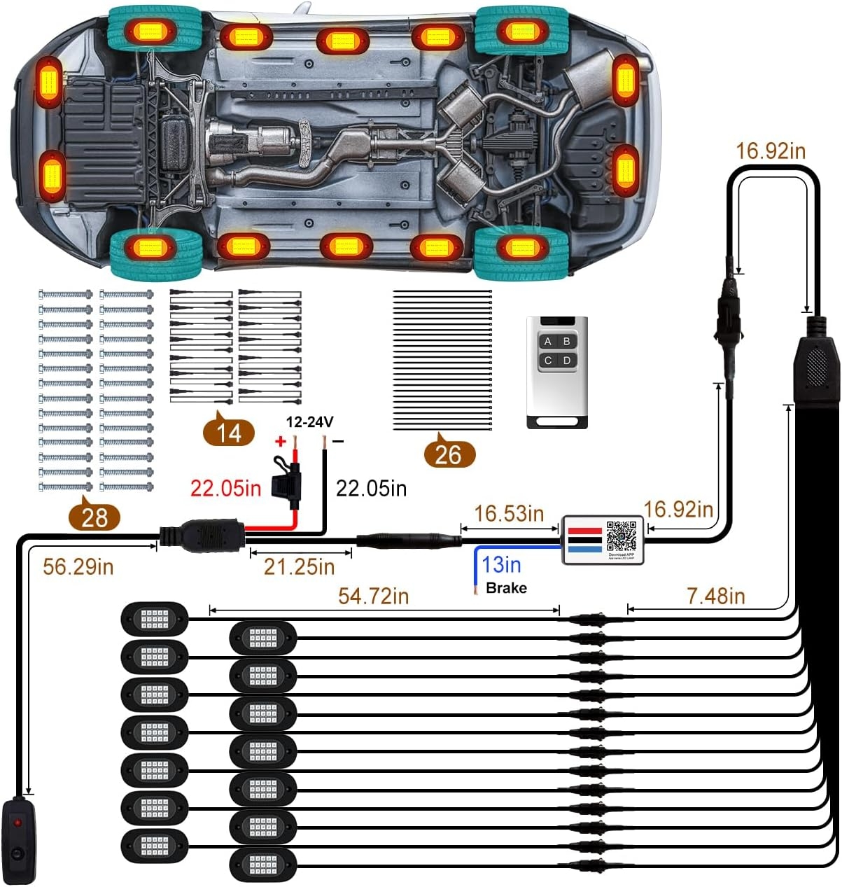 YiLaie RGB LED Rock Lights, 60 LEDs High Brightness Multifunction Neon underglow Kit Waterproof Light with APP/RF Control Multicolor Lights for ATV RZR UTV SUV Off Road Car, DC 12V (4 Pods) - Image 12