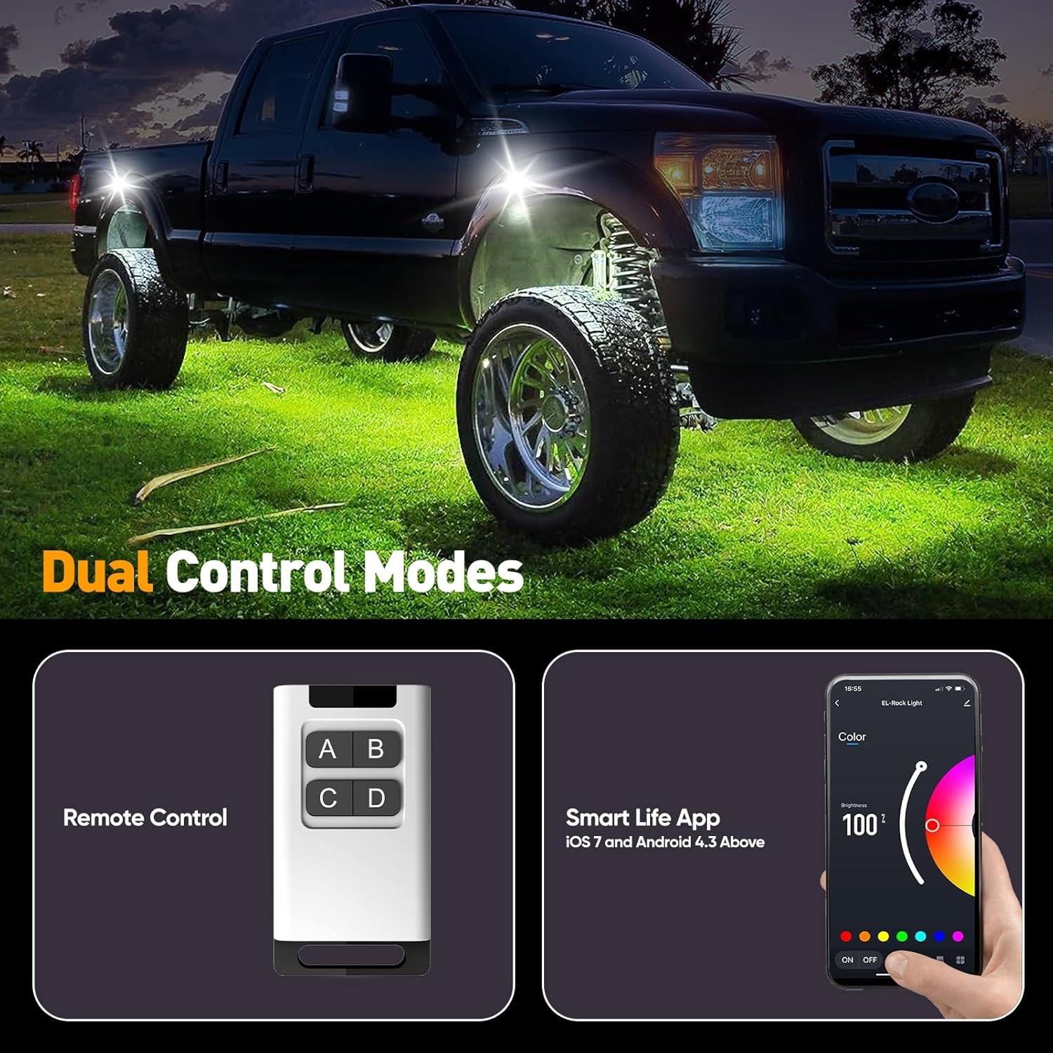 YiLaie RGB LED Rock Lights, 60 LEDs High Brightness Multifunction Neon underglow Kit Waterproof Light with APP/RF Control Multicolor Lights for ATV RZR UTV SUV Off Road Car, DC 12V (4 Pods) - Image 19