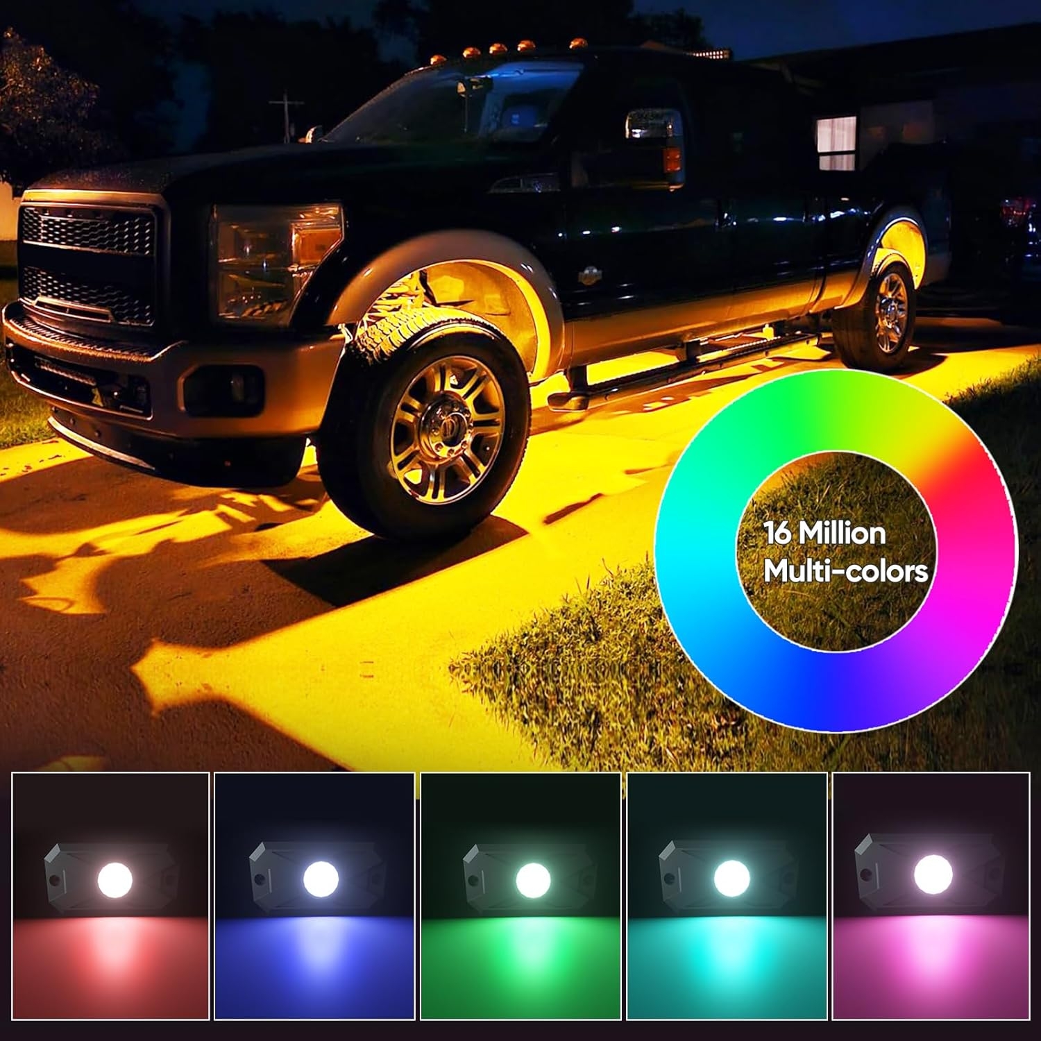 YiLaie RGB LED Rock Lights, 60 LEDs High Brightness Multifunction Neon underglow Kit Waterproof Light with APP/RF Control Multicolor Lights for ATV RZR UTV SUV Off Road Car, DC 12V (4 Pods) - Image 23
