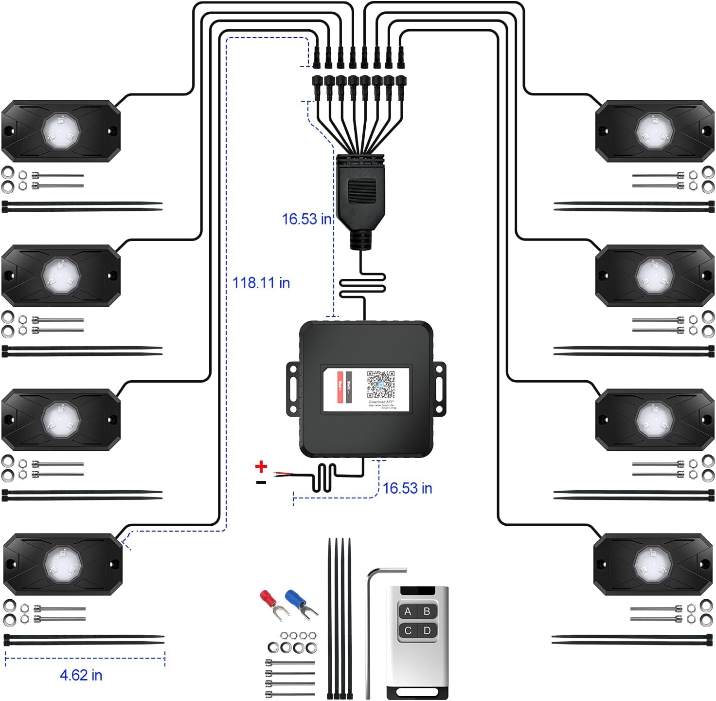 YiLaie RGB LED Rock Lights, 60 LEDs High Brightness Multifunction Neon underglow Kit Waterproof Light with APP/RF Control Multicolor Lights for ATV RZR UTV SUV Off Road Car, DC 12V (4 Pods) - Image 24