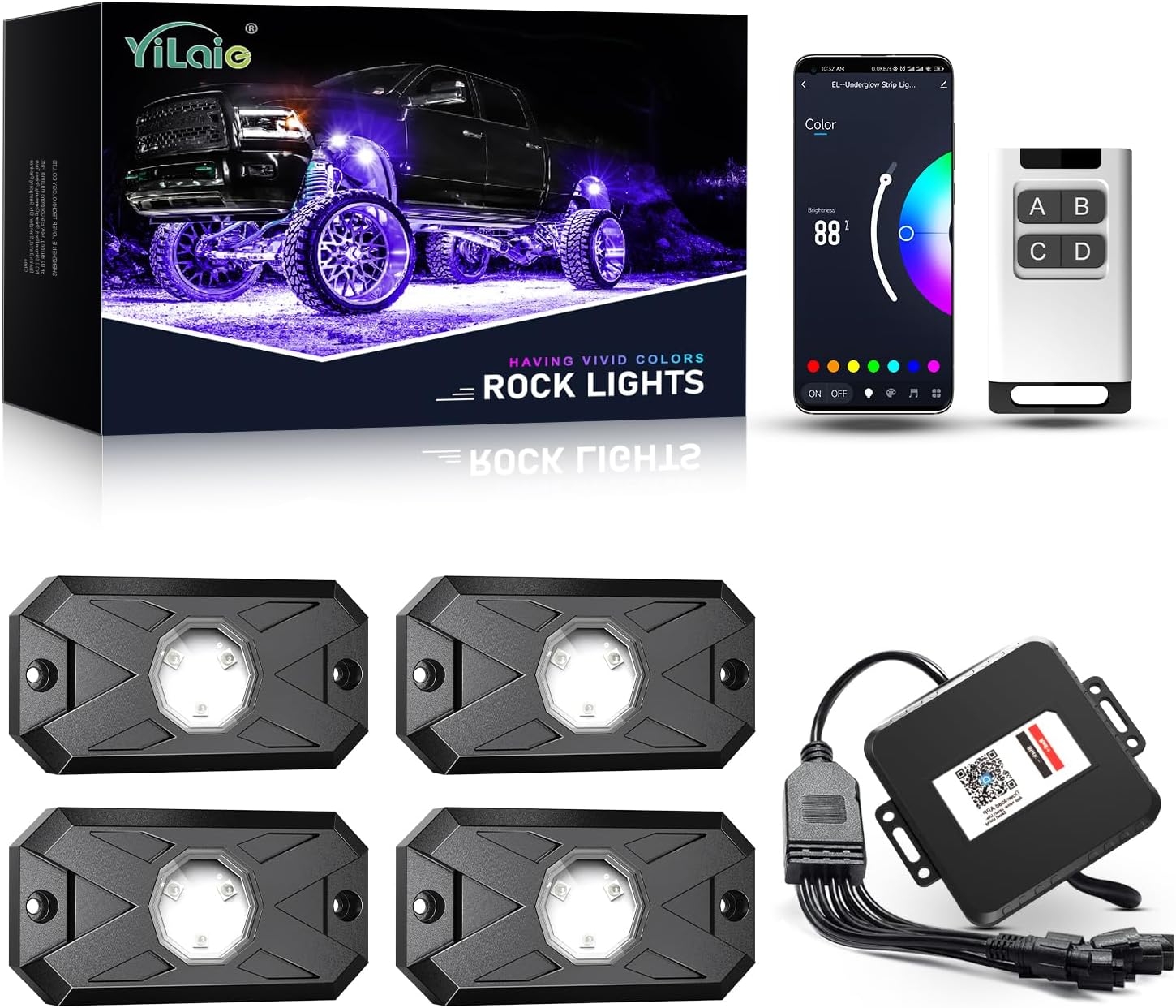YiLaie RGB LED Rock Lights, 60 LEDs High Brightness Multifunction Neon underglow Kit Waterproof Light with APP/RF Control Multicolor Lights for ATV RZR UTV SUV Off Road Car, DC 12V (4 Pods) - Image 28