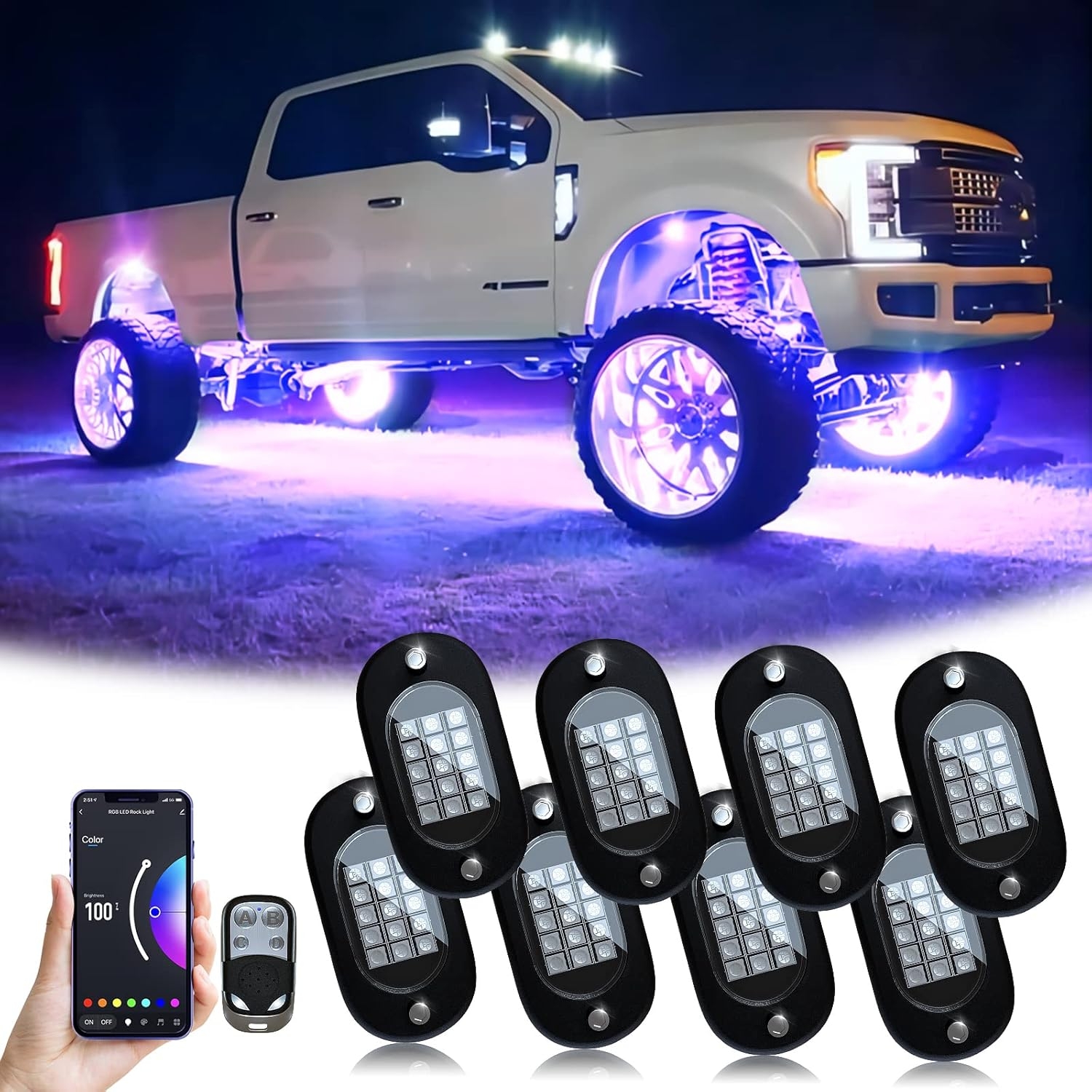 YiLaie RGB LED Rock Lights, 60 LEDs High Brightness Multifunction Neon underglow Kit Waterproof Light with APP/RF Control Multicolor Lights for ATV RZR UTV SUV Off Road Car, DC 12V (4 Pods) - Image 31