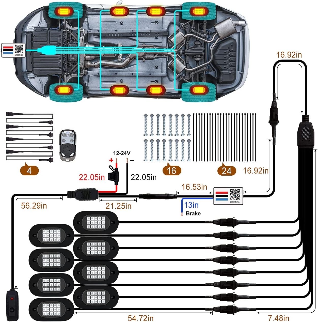 YiLaie RGB LED Rock Lights, 60 LEDs High Brightness Multifunction Neon underglow Kit Waterproof Light with APP/RF Control Multicolor Lights for ATV RZR UTV SUV Off Road Car, DC 12V (4 Pods) - Image 32