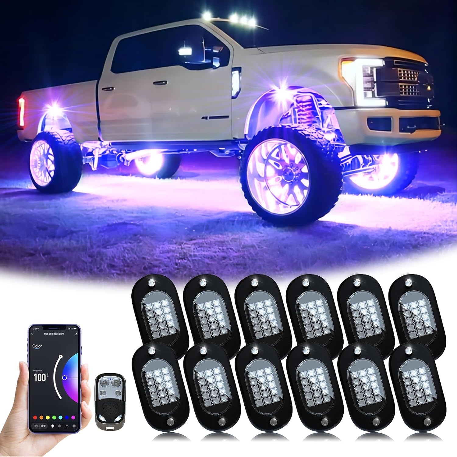 YiLaie RGB LED Rock Lights, 60 LEDs High Brightness Multifunction Neon underglow Kit Waterproof Light with APP/RF Control Multicolor Lights for ATV RZR UTV SUV Off Road Car, DC 12V (4 Pods) - Image 33
