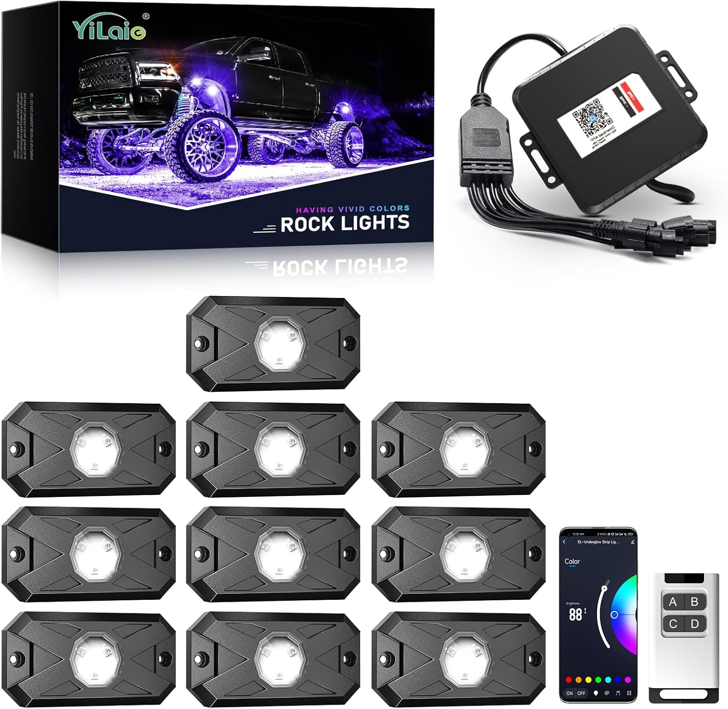 YiLaie RGB LED Rock Lights, 60 LEDs High Brightness Multifunction Neon underglow Kit Waterproof Light with APP/RF Control Multicolor Lights for ATV RZR UTV SUV Off Road Car, DC 12V (4 Pods) - Image 35