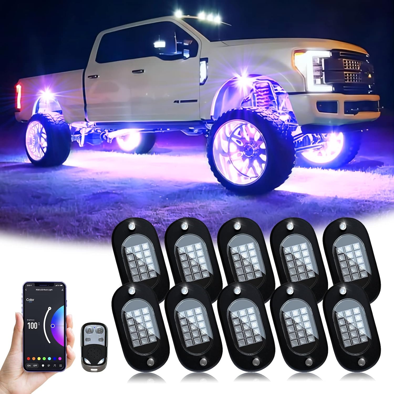 YiLaie RGB LED Rock Lights, 60 LEDs High Brightness Multifunction Neon underglow Kit Waterproof Light with APP/RF Control Multicolor Lights for ATV RZR UTV SUV Off Road Car, DC 12V (4 Pods) - Image 37