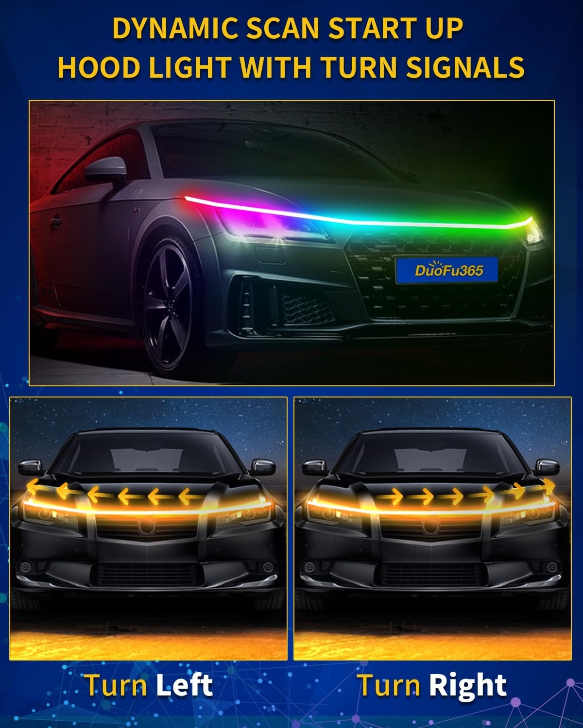 Exterior Car LED Hood Light Strip,RGB Multicolor Dynamic Scan Start Up Hoodbeam Kit with App - Remote Control,59 Inch 12V Updated Waterproof Hood Glow Lights for Cars, Trucks,SUV (1set) - Image 4