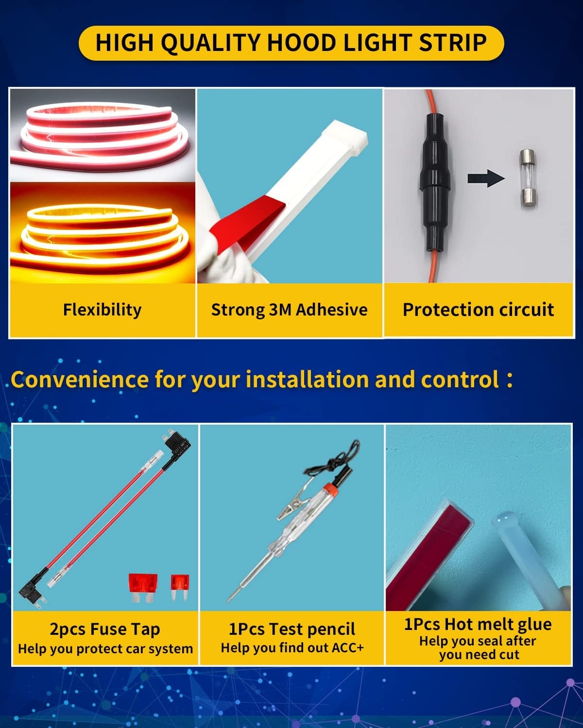 Exterior Car LED Hood Light Strip,RGB Multicolor Dynamic Scan Start Up Hoodbeam Kit with App - Remote Control,59 Inch 12V Updated Waterproof Hood Glow Lights for Cars, Trucks,SUV (1set) - Image 9