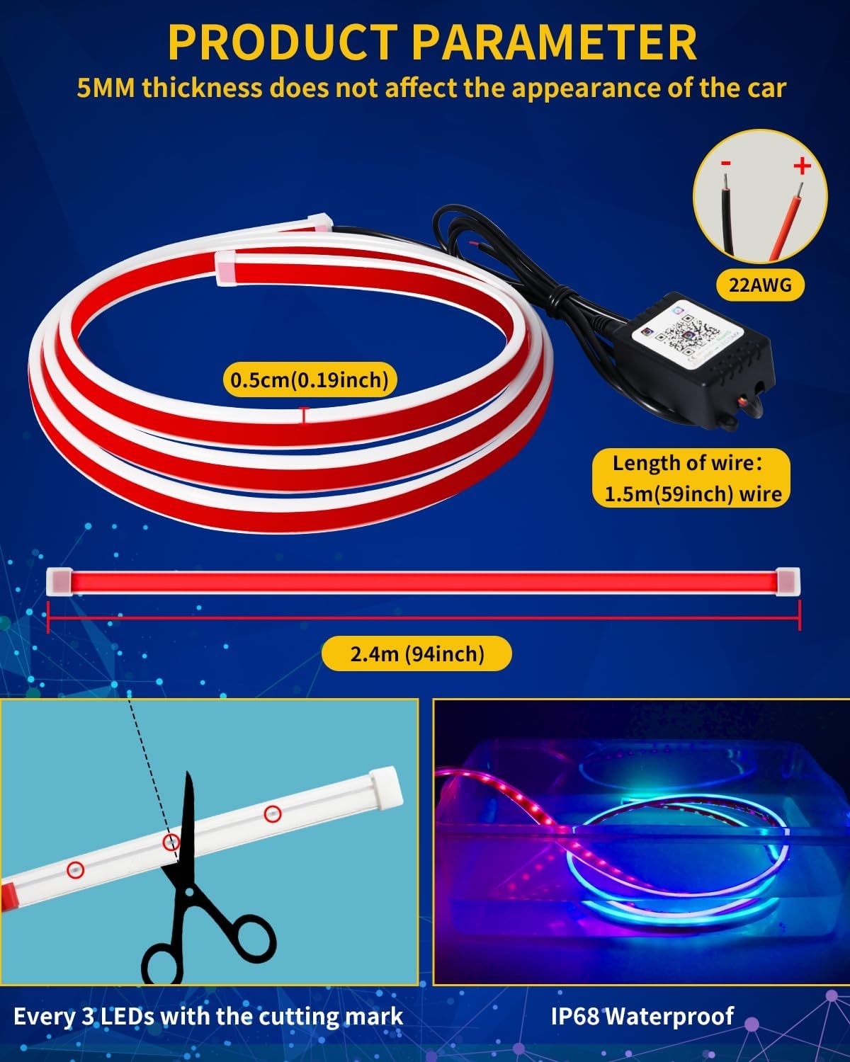 Exterior Car LED Hood Light Strip,RGB Multicolor Dynamic Scan Start Up Hoodbeam Kit with App - Remote Control,59 Inch 12V Updated Waterproof Hood Glow Lights for Cars, Trucks,SUV (1set) - Image 32