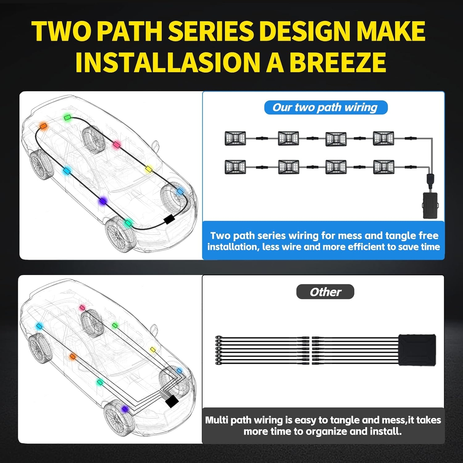 8 Pods Full Angle RGB Rock Lights Compatible with 12V Trucks Jeep UTV SUV ATV Boat Golf Cart, Waterproof, Multi-Color,Brake Light, App/Remote Control Led Rock Lights with Music Mode - Image 4