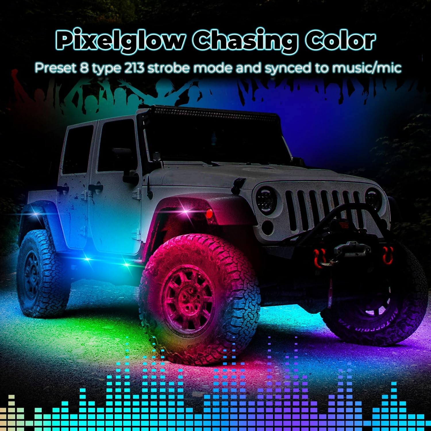 8 Pods Full Angle RGB Rock Lights Compatible with 12V Trucks Jeep UTV SUV ATV Boat Golf Cart, Waterproof, Multi-Color,Brake Light, App/Remote Control Led Rock Lights with Music Mode - Image 7