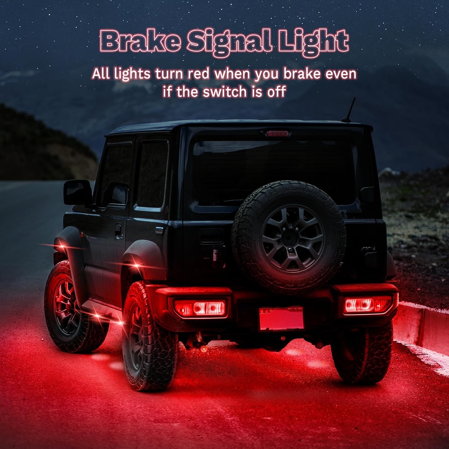 8 Pods Full Angle RGB Rock Lights Compatible with 12V Trucks Jeep UTV SUV ATV Boat Golf Cart, Waterproof, Multi-Color,Brake Light, App/Remote Control Led Rock Lights with Music Mode - Image 8