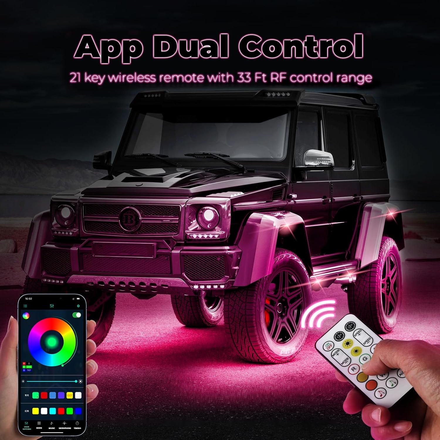 8 Pods Full Angle RGB Rock Lights Compatible with 12V Trucks Jeep UTV SUV ATV Boat Golf Cart, Waterproof, Multi-Color,Brake Light, App/Remote Control Led Rock Lights with Music Mode - Image 12