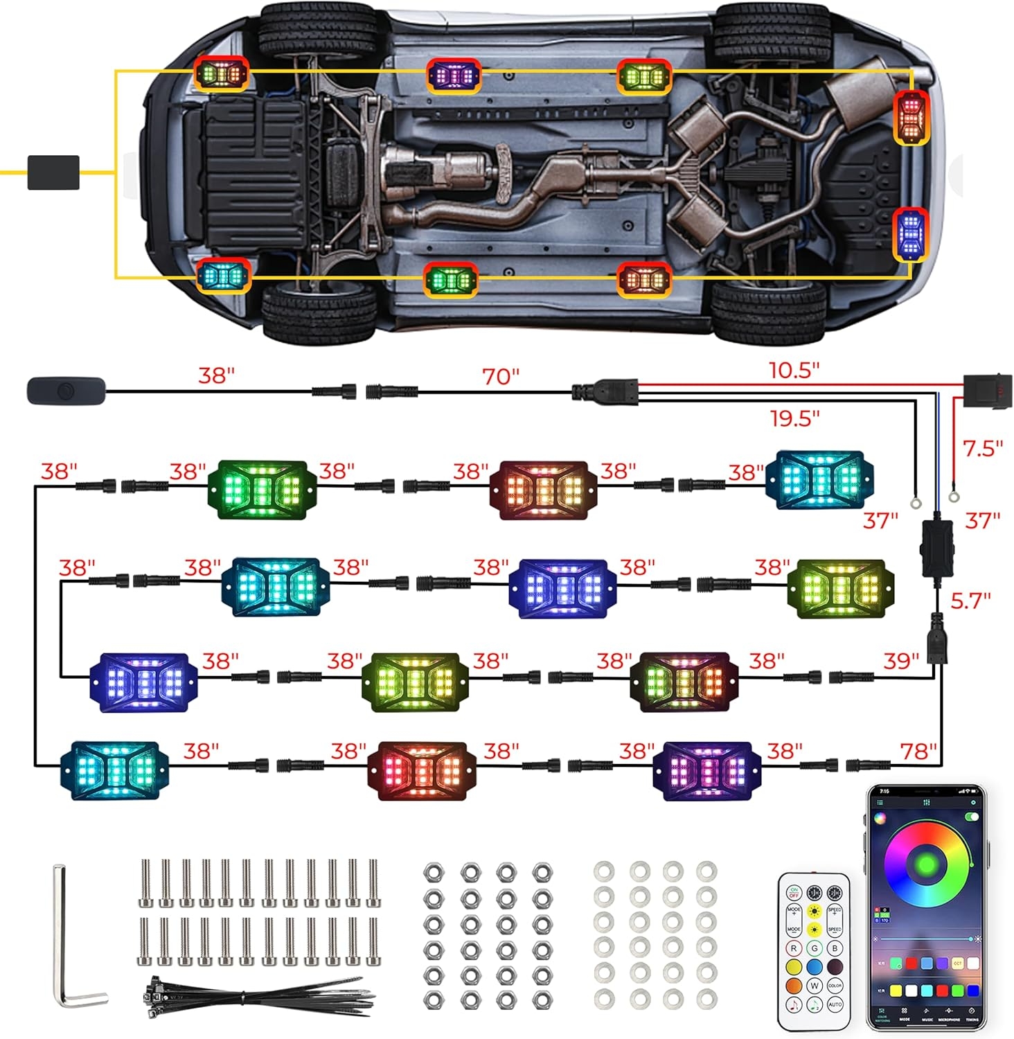 8 Pods Full Angle RGB Rock Lights Compatible with 12V Trucks Jeep UTV SUV ATV Boat Golf Cart, Waterproof, Multi-Color,Brake Light, App/Remote Control Led Rock Lights with Music Mode - Image 18