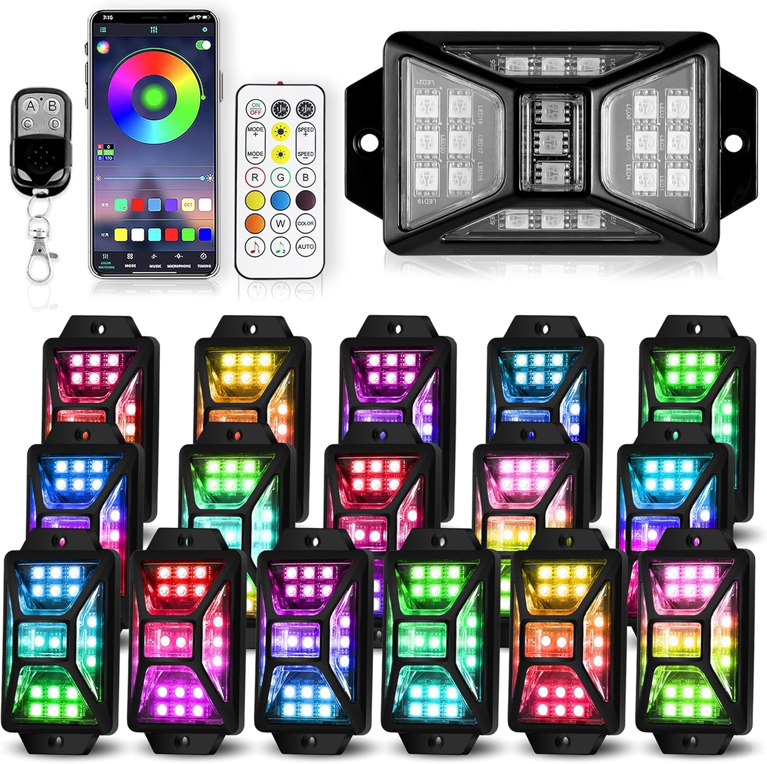 8 Pods Full Angle RGB Rock Lights Compatible with 12V Trucks Jeep UTV SUV ATV Boat Golf Cart, Waterproof, Multi-Color,Brake Light, App/Remote Control Led Rock Lights with Music Mode - Image 19