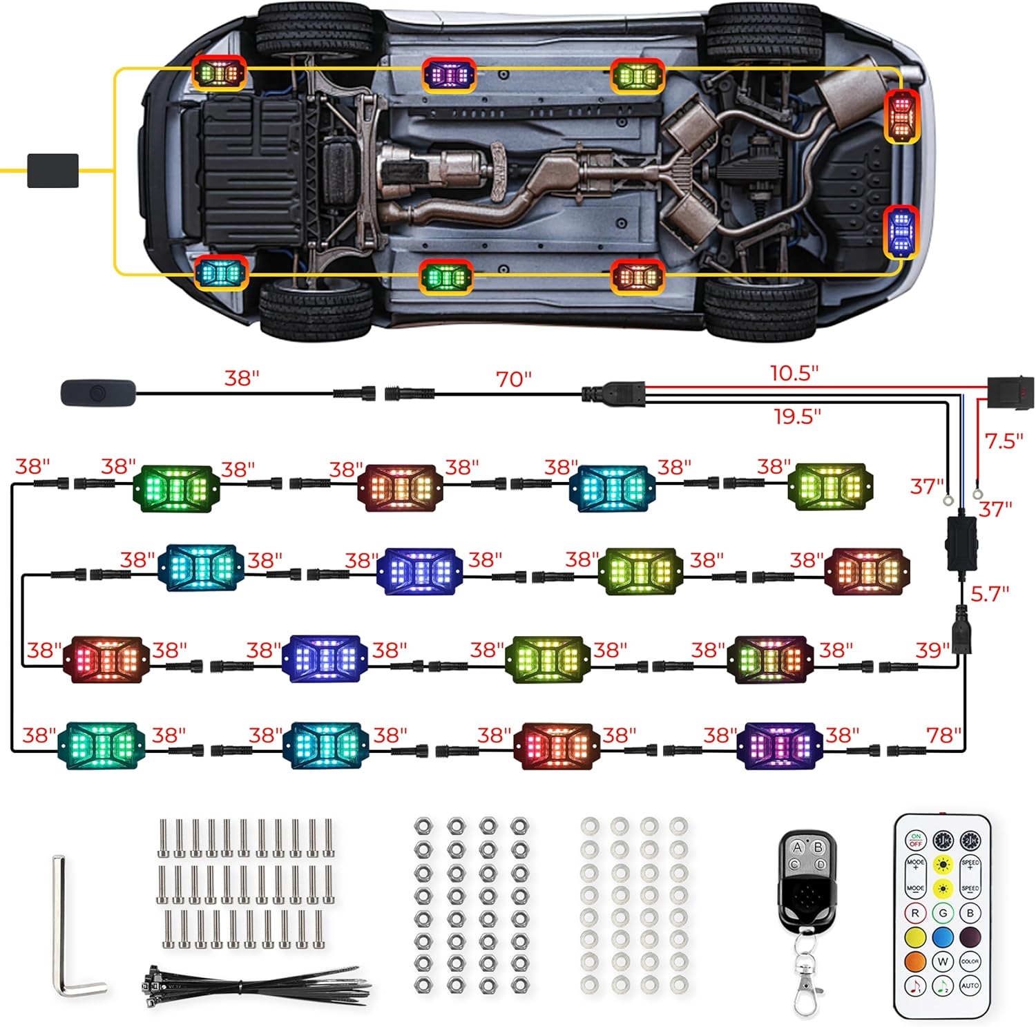 8 Pods Full Angle RGB Rock Lights Compatible with 12V Trucks Jeep UTV SUV ATV Boat Golf Cart, Waterproof, Multi-Color,Brake Light, App/Remote Control Led Rock Lights with Music Mode - Image 21