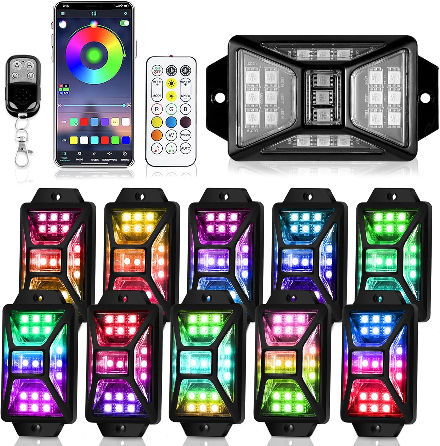 8 Pods Full Angle RGB Rock Lights Compatible with 12V Trucks Jeep UTV SUV ATV Boat Golf Cart, Waterproof, Multi-Color,Brake Light, App/Remote Control Led Rock Lights with Music Mode - Image 32