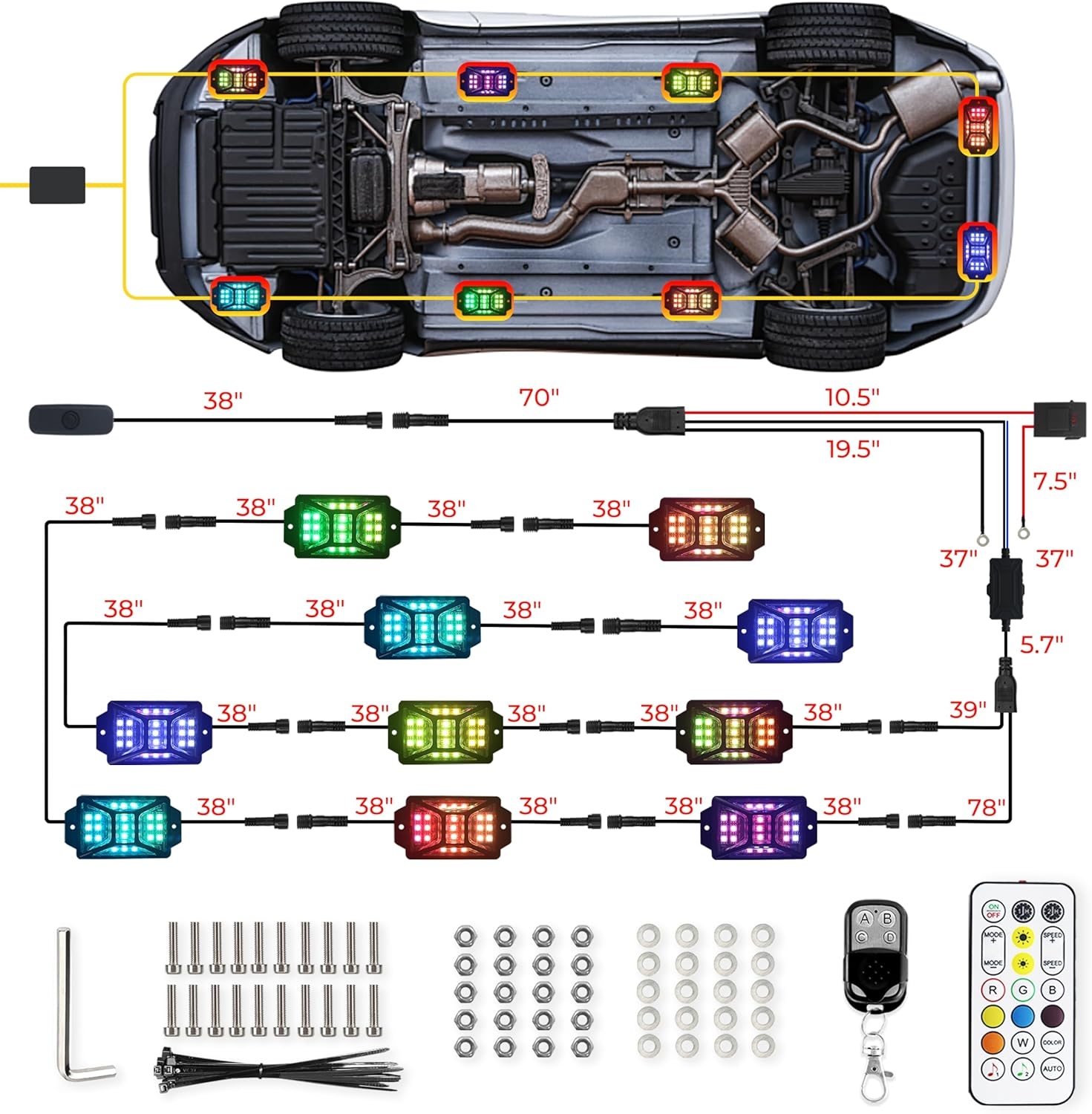 8 Pods Full Angle RGB Rock Lights Compatible with 12V Trucks Jeep UTV SUV ATV Boat Golf Cart, Waterproof, Multi-Color,Brake Light, App/Remote Control Led Rock Lights with Music Mode - Image 33