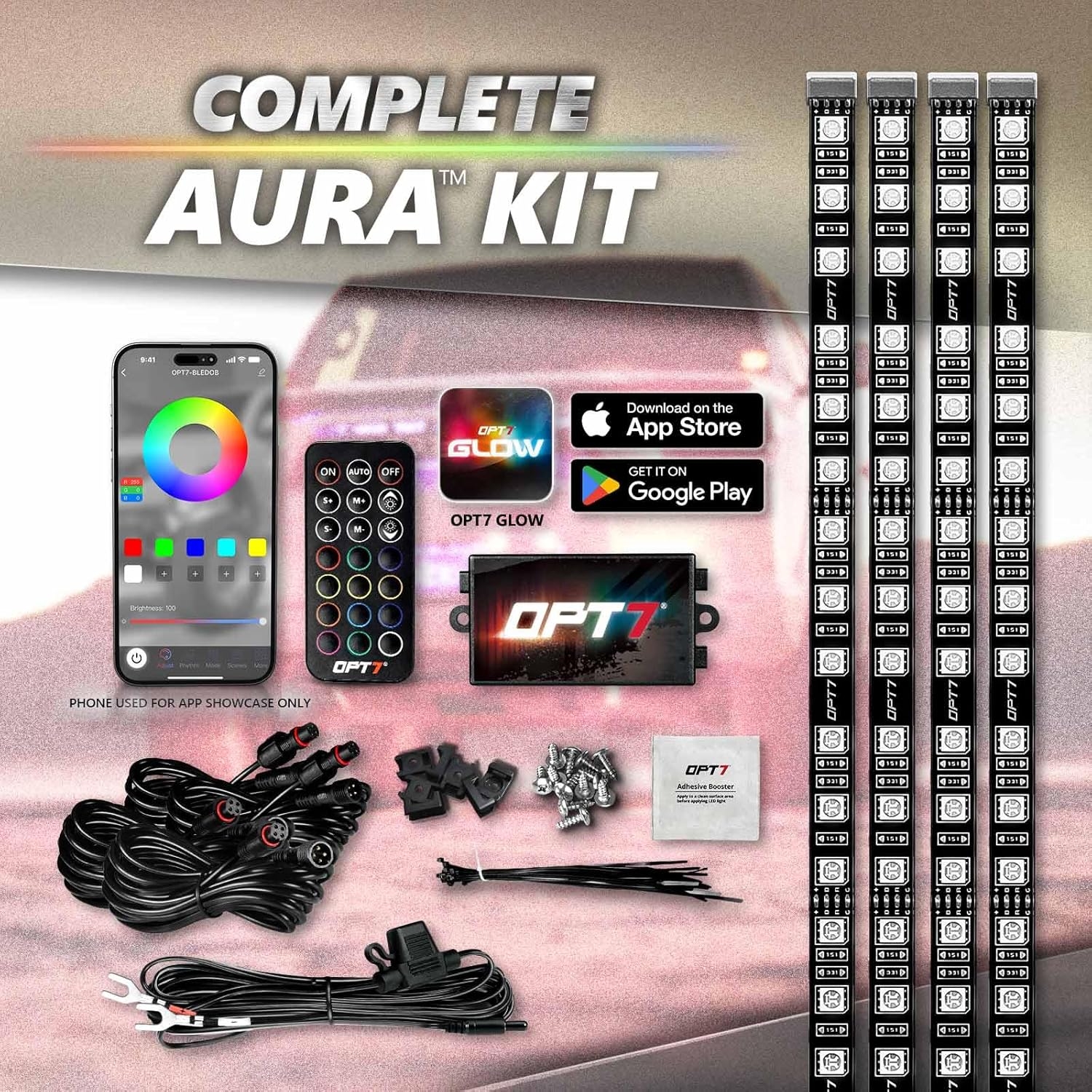 OPT7 Aura Pro RGB LED Grille Lights with App & Remote Control, 4pcs 12" Light Strips, Waterproof Front Grill Valence, Music Sync, Multi-Color Exterior Lighting Kit, Universal for Cars Trucks Vans SUV - Image 9