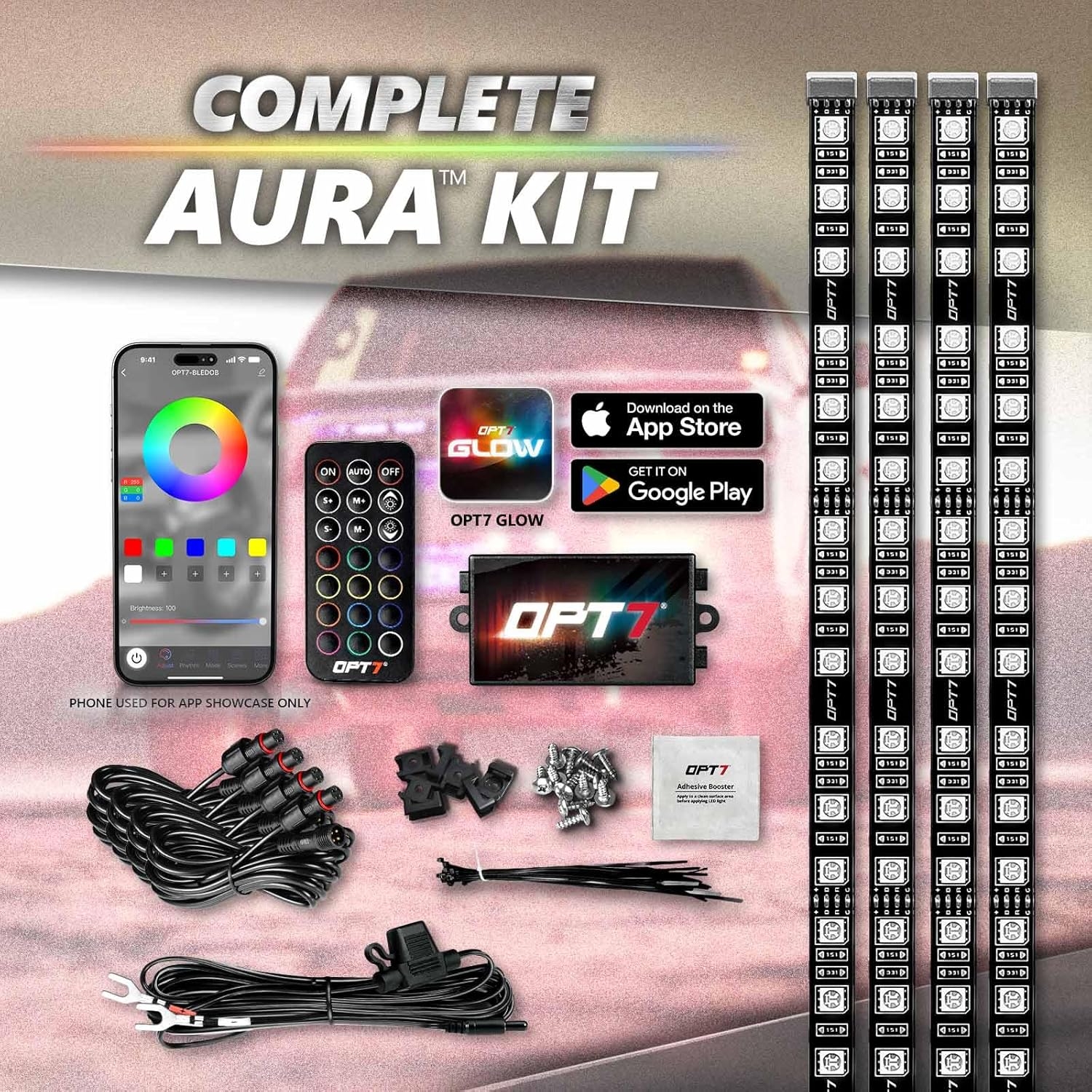 OPT7 Aura Pro RGB LED Grille Lights with App & Remote Control, 4pcs 12" Light Strips, Waterproof Front Grill Valence, Music Sync, Multi-Color Exterior Lighting Kit, Universal for Cars Trucks Vans SUV - Image 14