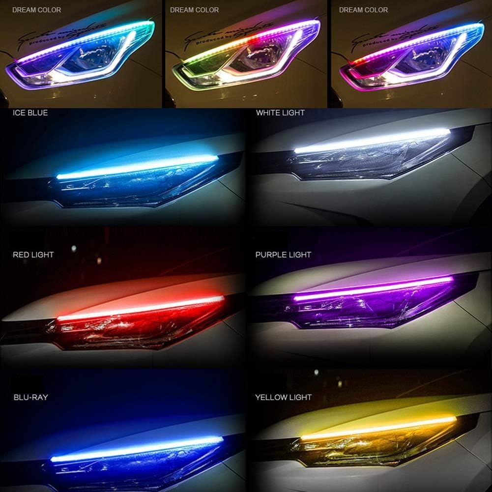 Car Headlight LED Strips, LEDCARE 24 Inch Exterior Car Lights with Dreamcolor Chasing, Flexible Waterproof LED Daytime Running Light Strip with Wireless APP Control, 2-Pack - Image 7