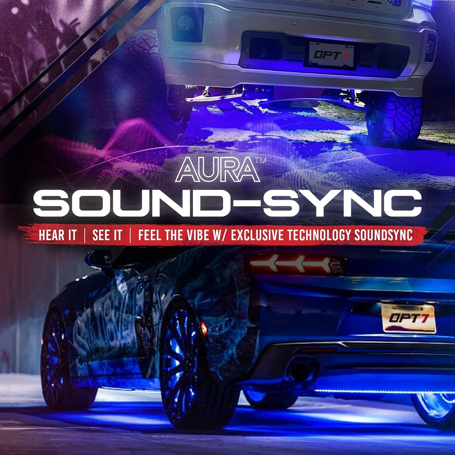 OPT7 Aura Aluminum Underglow Lighting Kit w/Keyless Unlock Light, 4pcs Exterior Neon Accent LED Underbody Strip, Multicolor Modes, Waterproof, Soundsync, Door Assist, Remote Control, Car Truck RV - Image 7