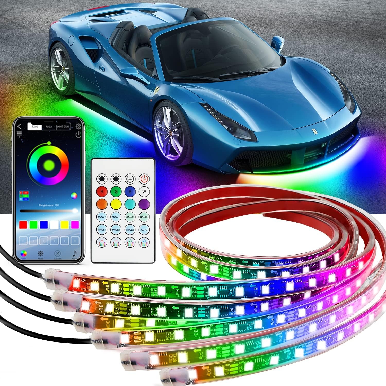 Neon Underglow Car Lights, 6PCs Dreamcolor Underglow Kit for Car with APP Control, 210 Color Modes and 255 Voice Control Modes, Waterproof LED Car Lights Exterior for Cars, Trucks, Boats