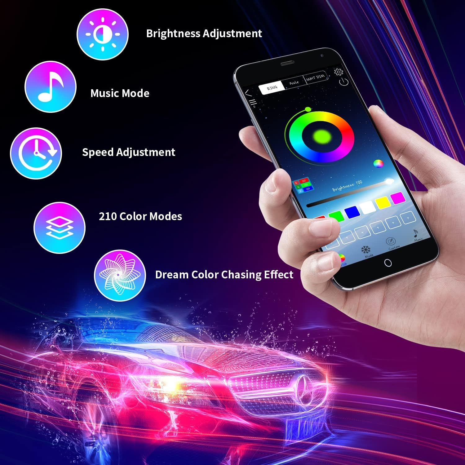 Neon Underglow Car Lights, 6PCs Dreamcolor Underglow Kit for Car with APP Control, 210 Color Modes and 255 Voice Control Modes, Waterproof LED Car Lights Exterior for Cars, Trucks, Boats - Image 2