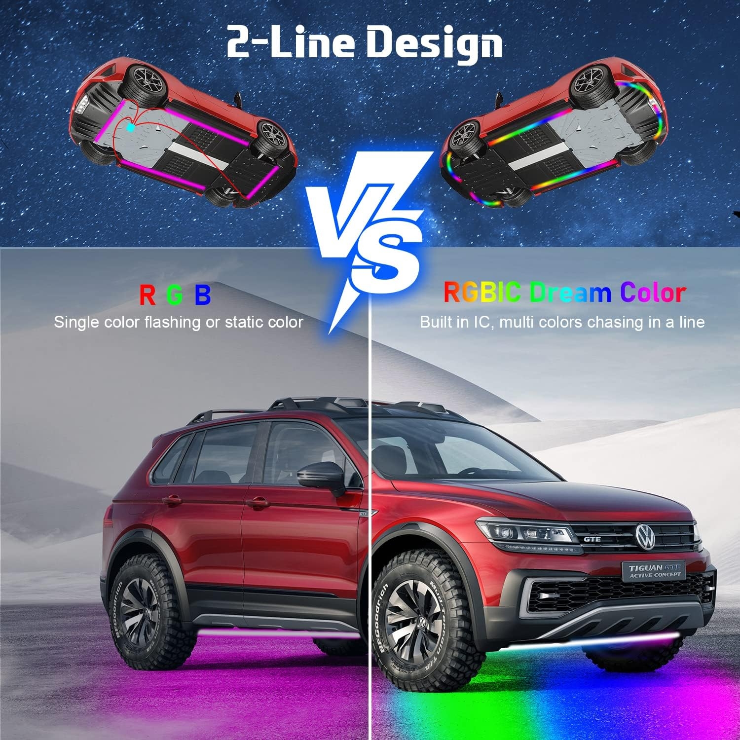 Neon Underglow Car Lights, 6PCs Dreamcolor Underglow Kit for Car with APP Control, 210 Color Modes and 255 Voice Control Modes, Waterproof LED Car Lights Exterior for Cars, Trucks, Boats - Image 5