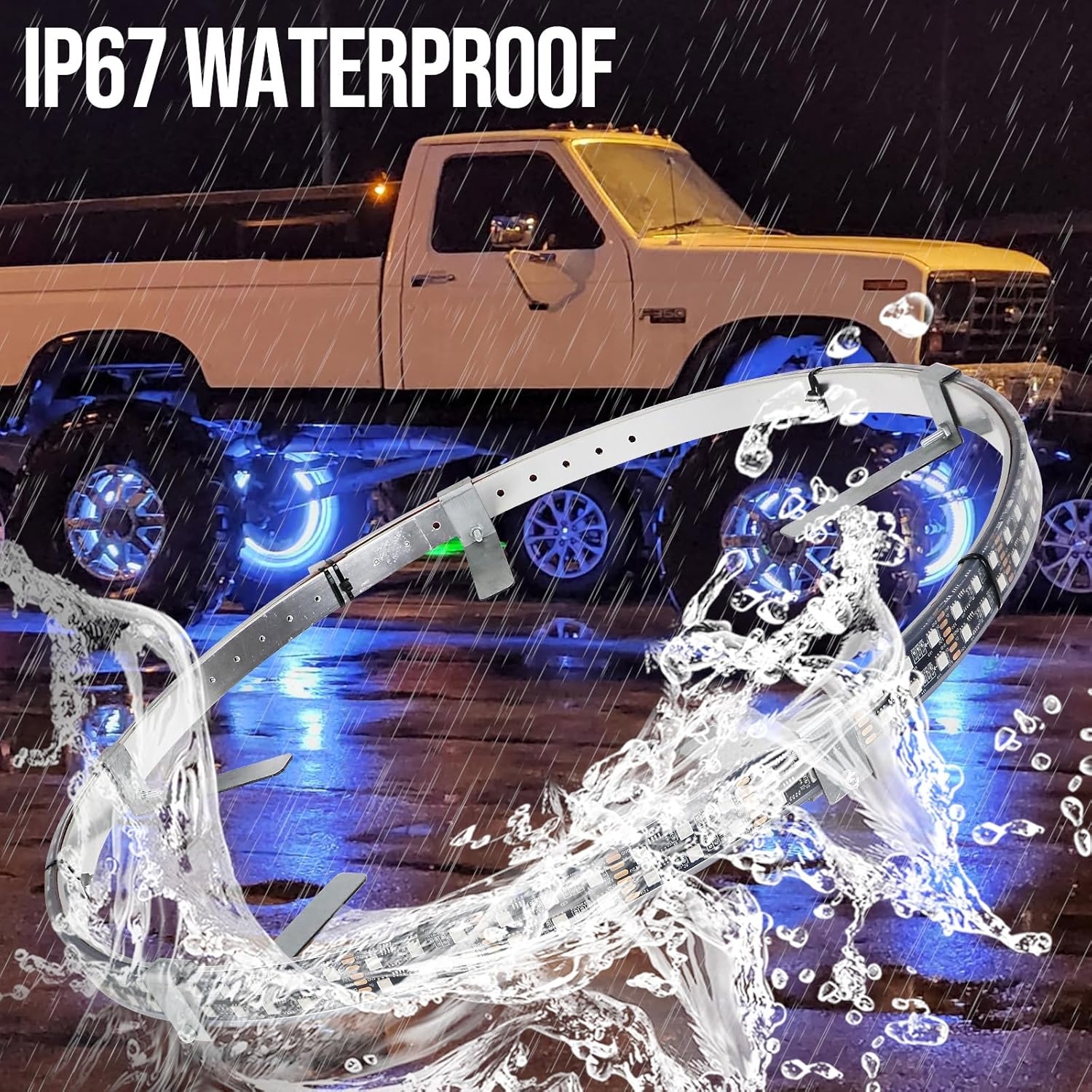 Adjustable 14-18inch 2-Rows Adjustable Wheel Ring Lights, RGBW Wheel Lights for Truck, LED Chases Dancing Color Rim Lights Fit for All Truck Pickup Car SUV Off-Road 4 Wheels Vehicle - Image 5