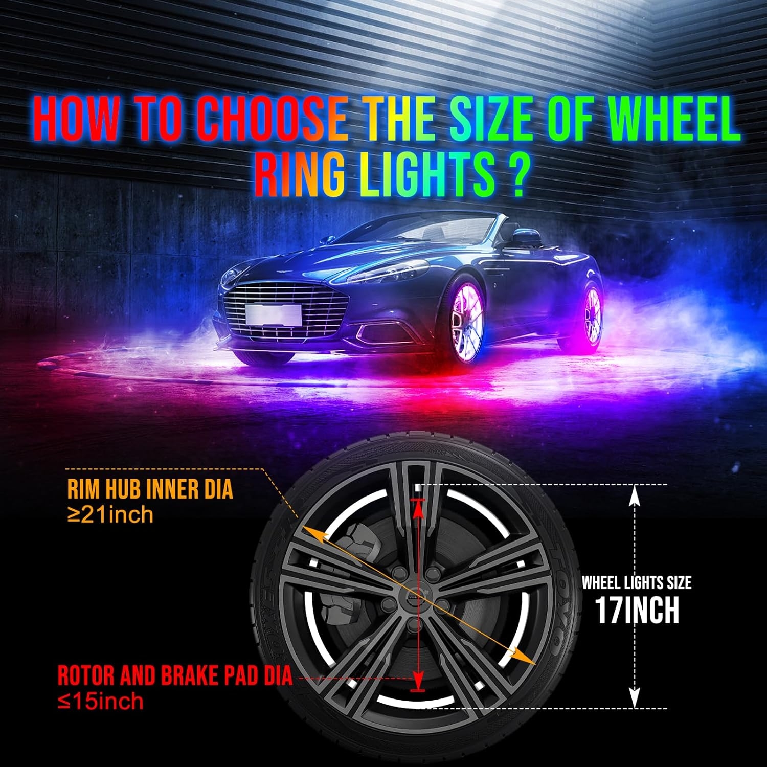 Adjustable 14-18inch 2-Rows Adjustable Wheel Ring Lights, RGBW Wheel Lights for Truck, LED Chases Dancing Color Rim Lights Fit for All Truck Pickup Car SUV Off-Road 4 Wheels Vehicle - Image 10