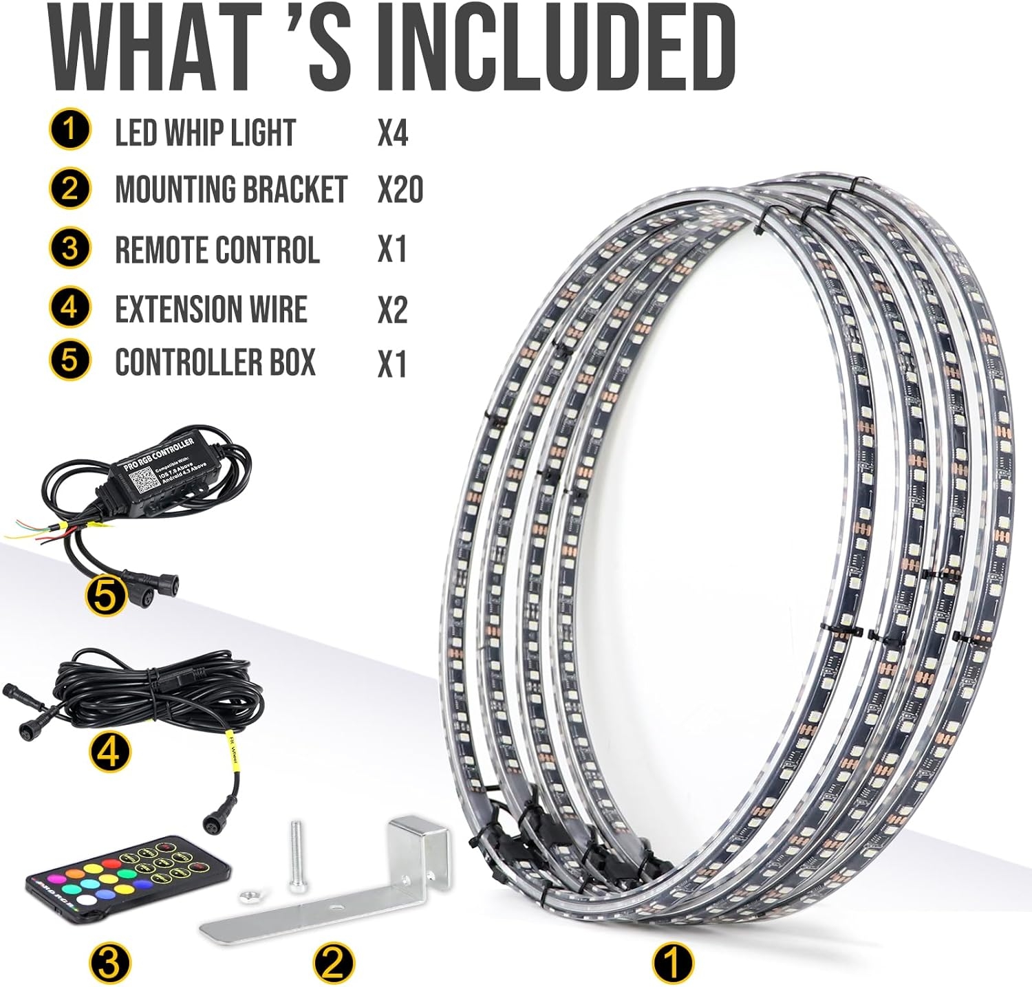 Adjustable 14-18inch 2-Rows Adjustable Wheel Ring Lights, RGBW Wheel Lights for Truck, LED Chases Dancing Color Rim Lights Fit for All Truck Pickup Car SUV Off-Road 4 Wheels Vehicle - Image 13