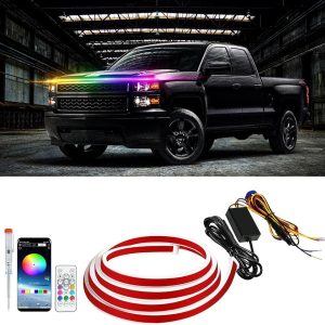 DREAMIZER 71″ 12V RGB Car LED Lights Exterior Flexible Hood Light Strip,IP68 Waterproof Dynamic Car LED Strip Light with Turn Signal for Cars Truck SUV,APP Control