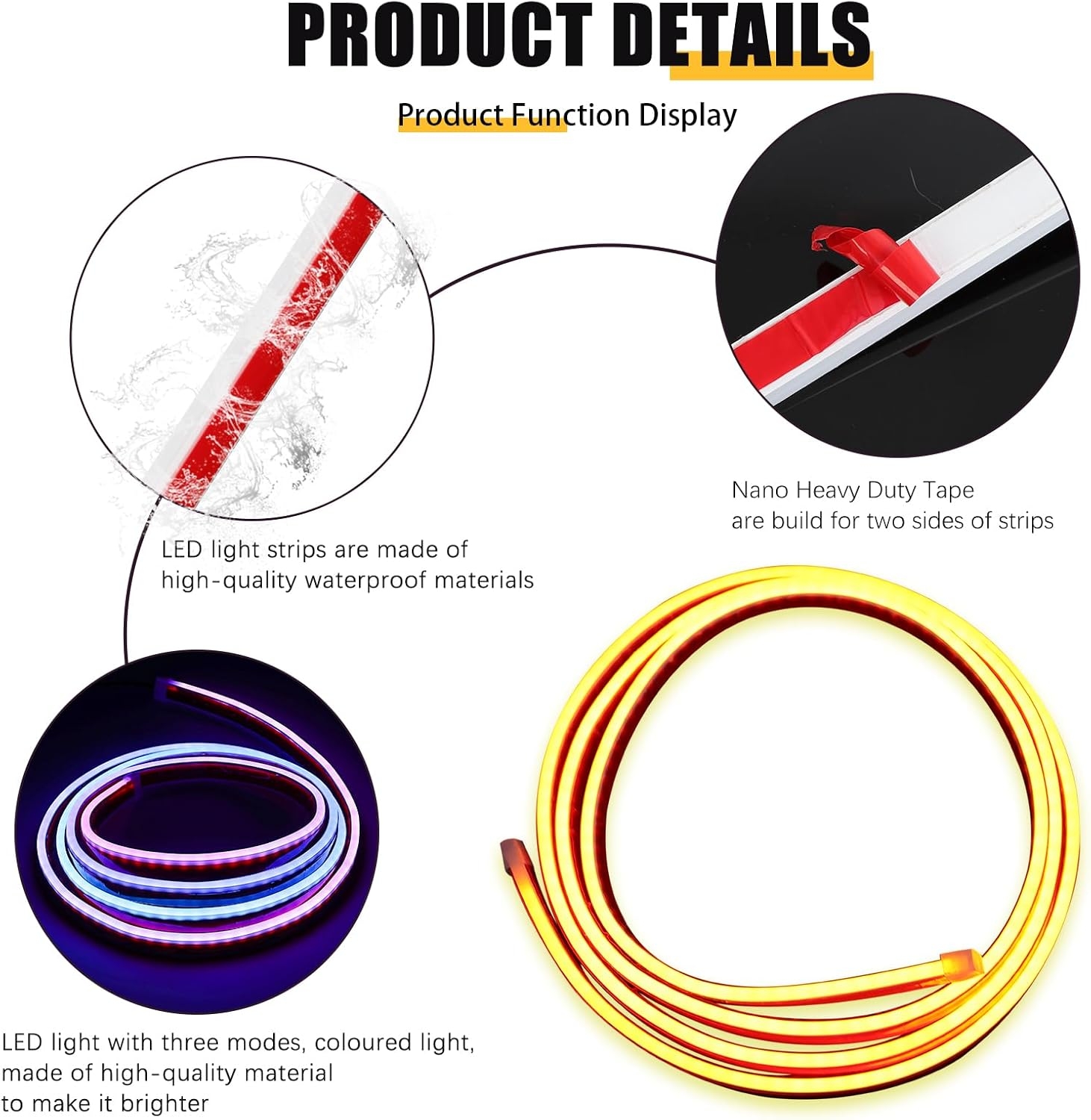 DREAMIZER 71" 12V RGB Car LED Lights Exterior Flexible Hood Light Strip,IP68 Waterproof Dynamic Car LED Strip Light with Turn Signal for Cars Truck SUV,APP Control - Image 4