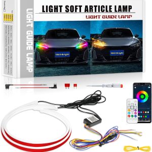 YM E-Bright Sequential Turn Signal Blinkers Indicator Led Strip DRL Lights for Cars Motorcycle Flexible Exterior Flowing Daytime Running Strips Kit RGB Multicolor Switchback 24inch/60CM